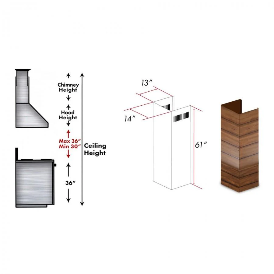 ZLINE 61 in. Wooden Chimney Extension for Ceilings up to 12.5 ft. (365BB-E) - Image 2