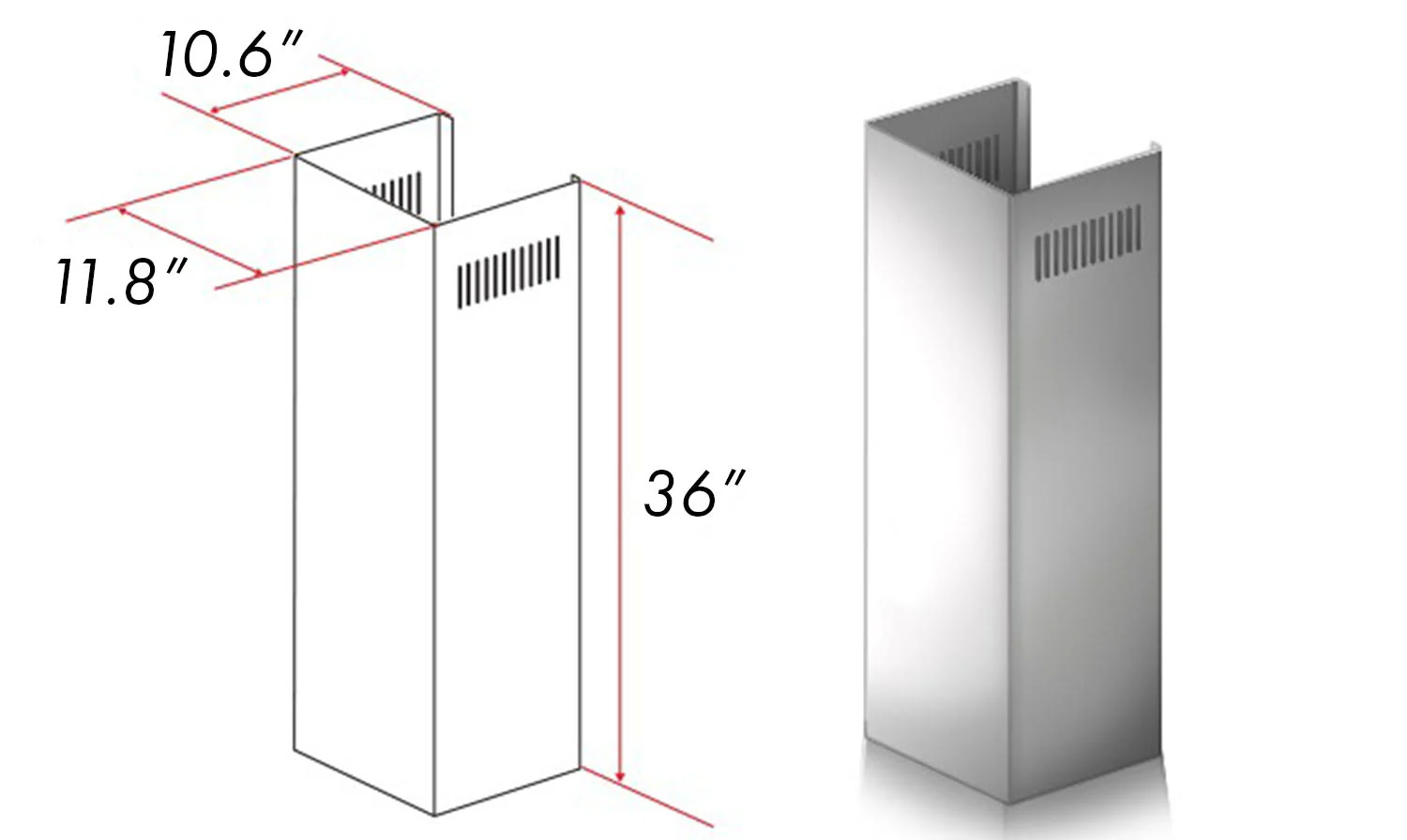 ZLINE 1-36 in. Chimney Extension for 9 ft. to 10 ft. Ceilings (1PCEXT-587/597) - Image 2