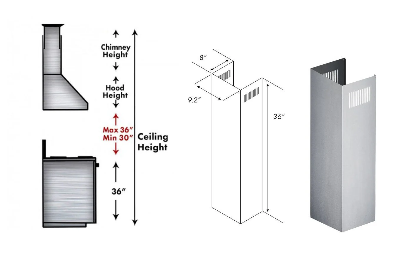 ZLINE 1-36 in. Chimney Extension for 9 ft. to 10 ft. Ceilings (1PCEXT-KB/KL2/KL3) - Image 4