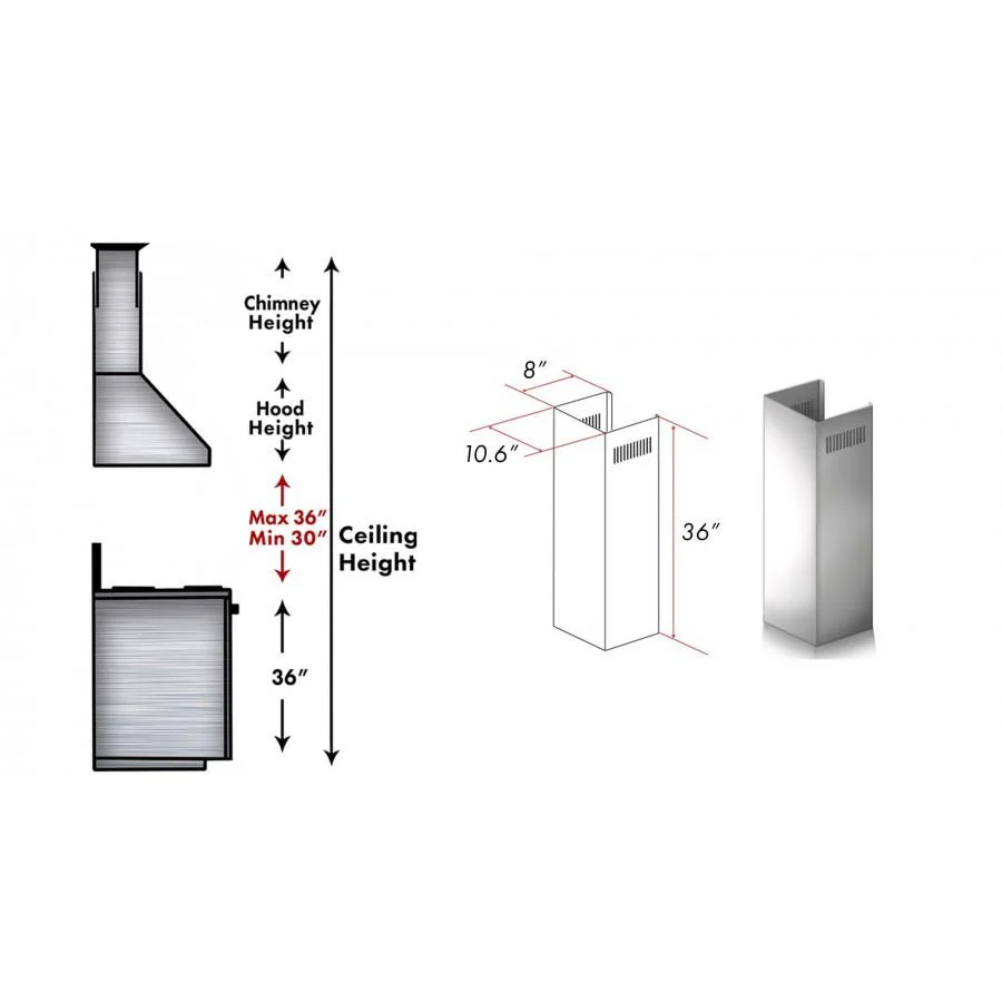 ZLINE 1-36 in. Chimney Extension for 9 ft. to 10 ft. Ceilings (1PCEXT-KF1/KF2) - Image 3