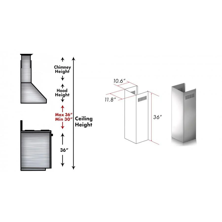 ZLINE 1-36 in. Chimney Extension for 9 ft. to 10 ft. Ceilings (1PCEXT-KN4) - Image 3