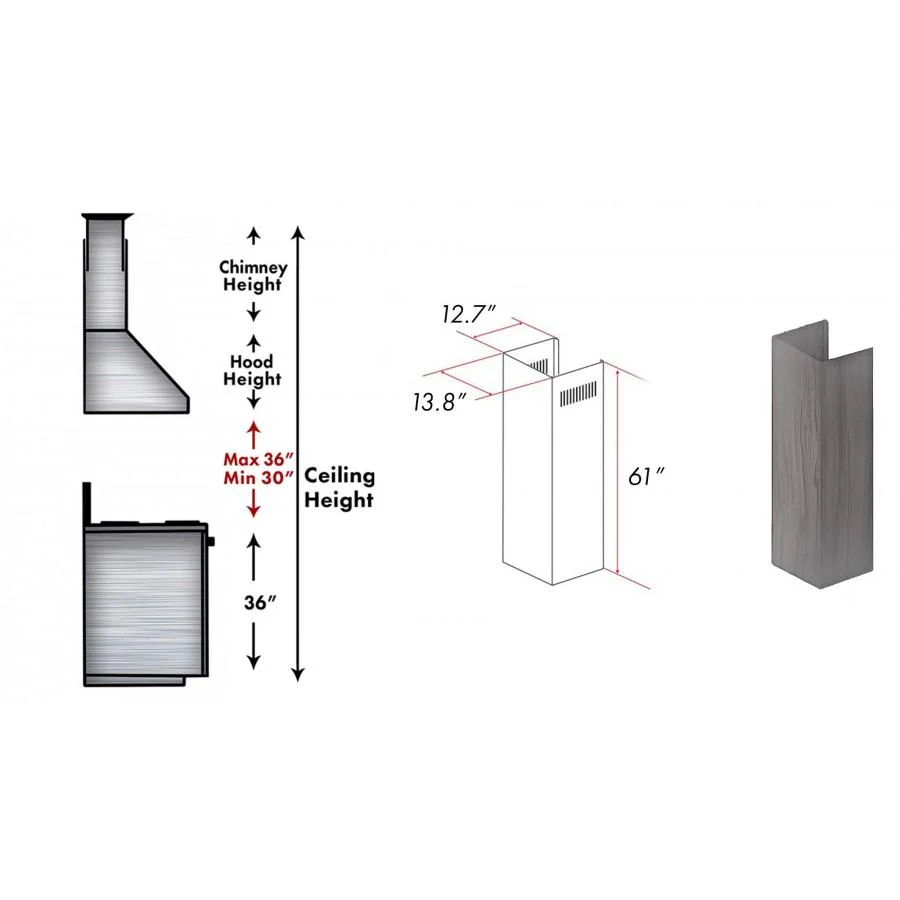 ZLINE 61" Wooden Chimney Extension for Ceilings up to 12.5 ft. (321GG-E) - Image 2