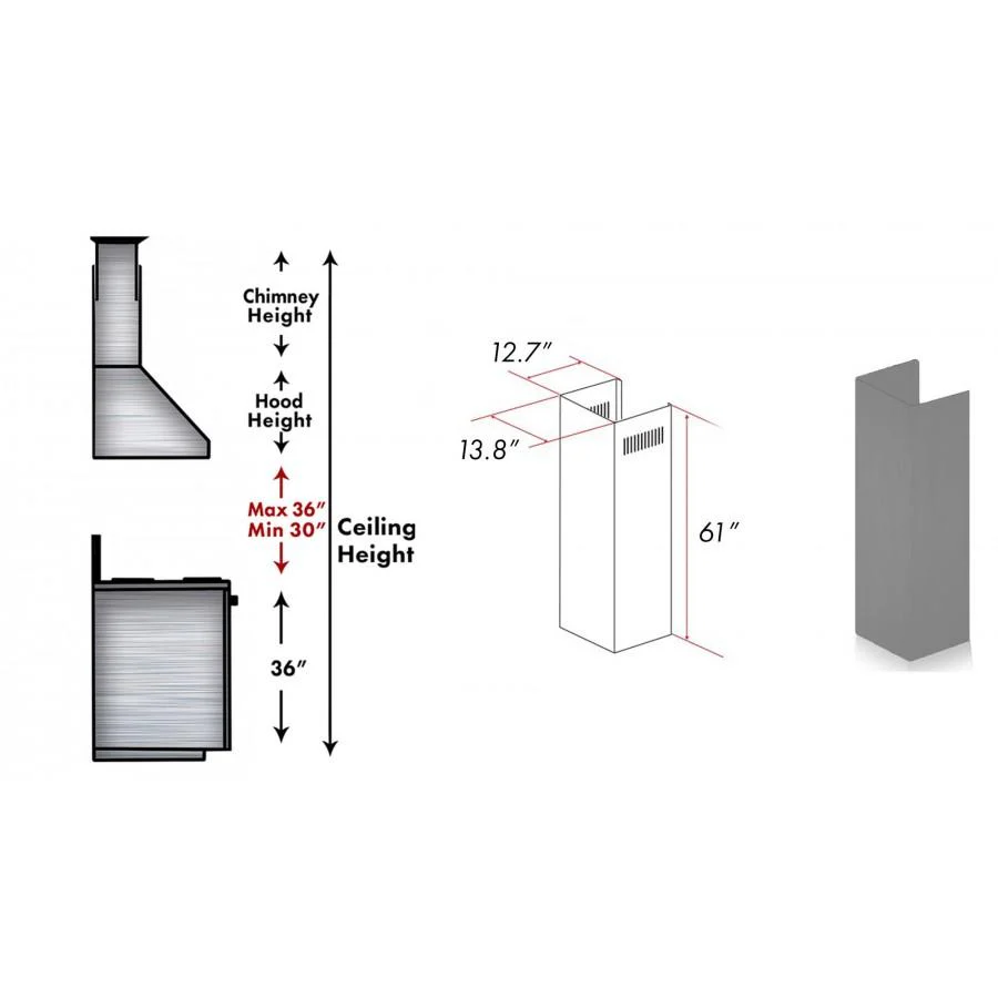 ZLINE 61" Wooden Chimney Extension for Ceilings up to 12.5 ft. (321UU-E) - Image 2