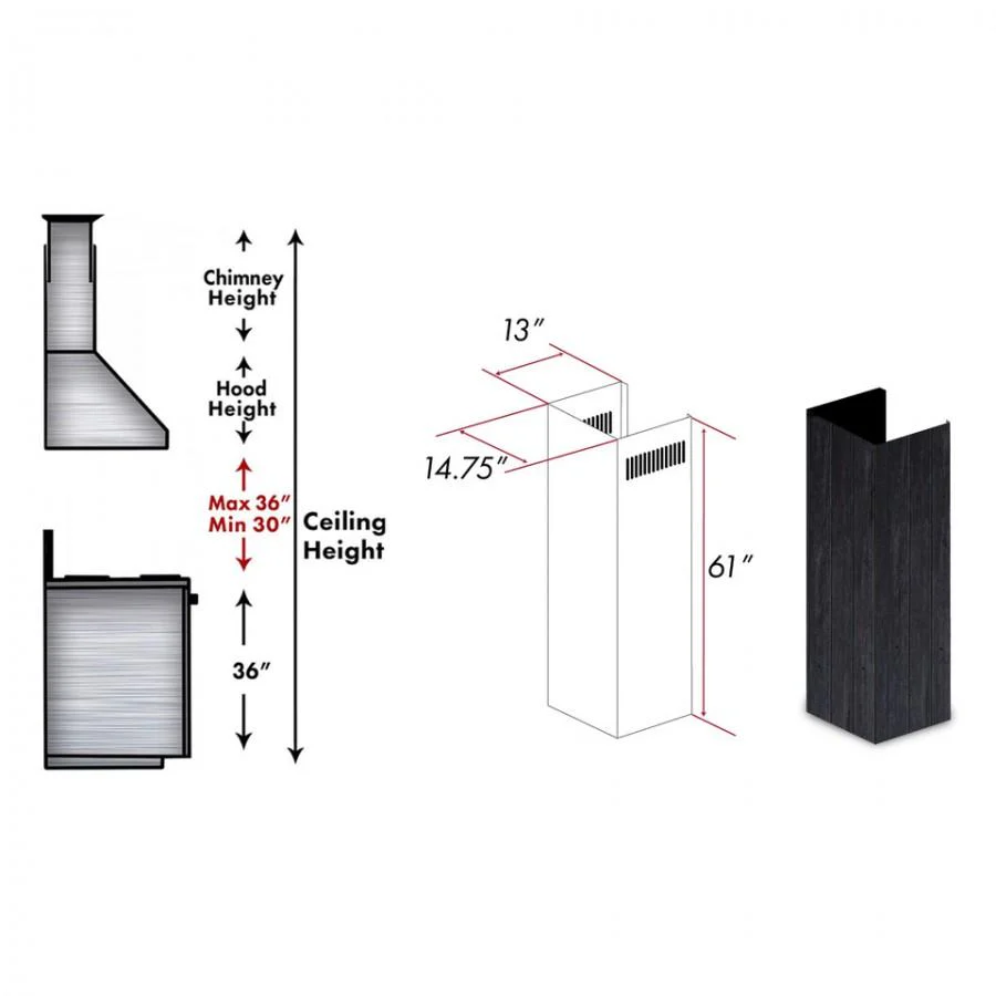 ZLINE 61" Wooden Chimney Extension for Ceilings up to 12.5 ft. (349DD-E) - Image 2