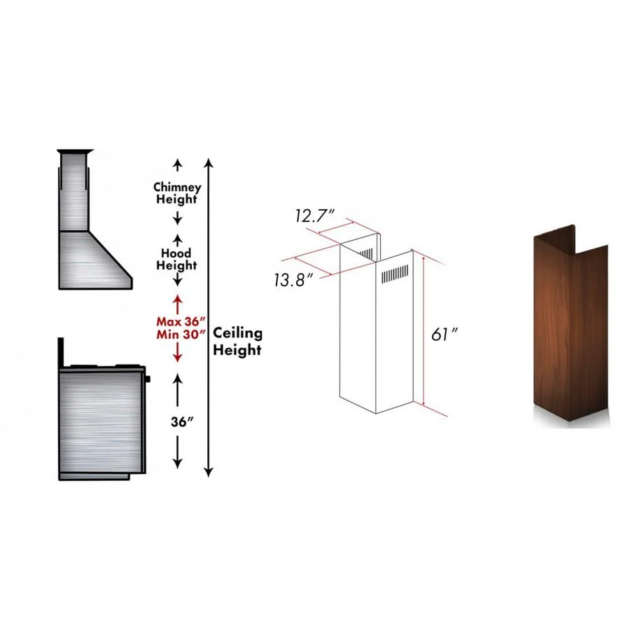 ZLINE 61" Wooden Chimney Extension for Ceilings up to 12.5 ft. (355VV-E) - Image 2