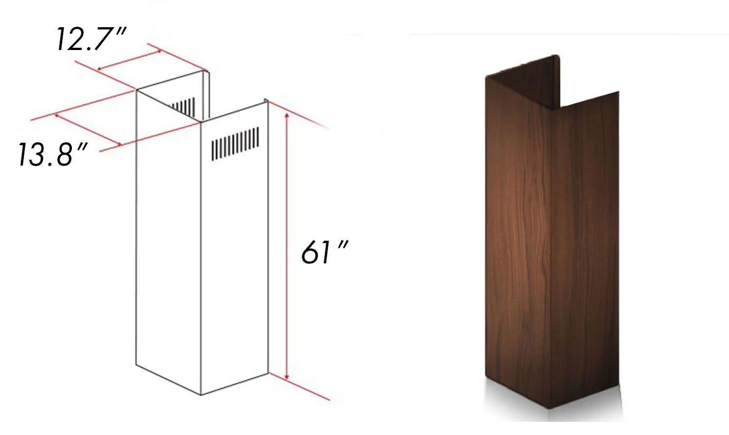 ZLINE 61 in. Wooden Chimney Extension for Ceilings up to 12.5 ft. (393AR-E) - Image 2
