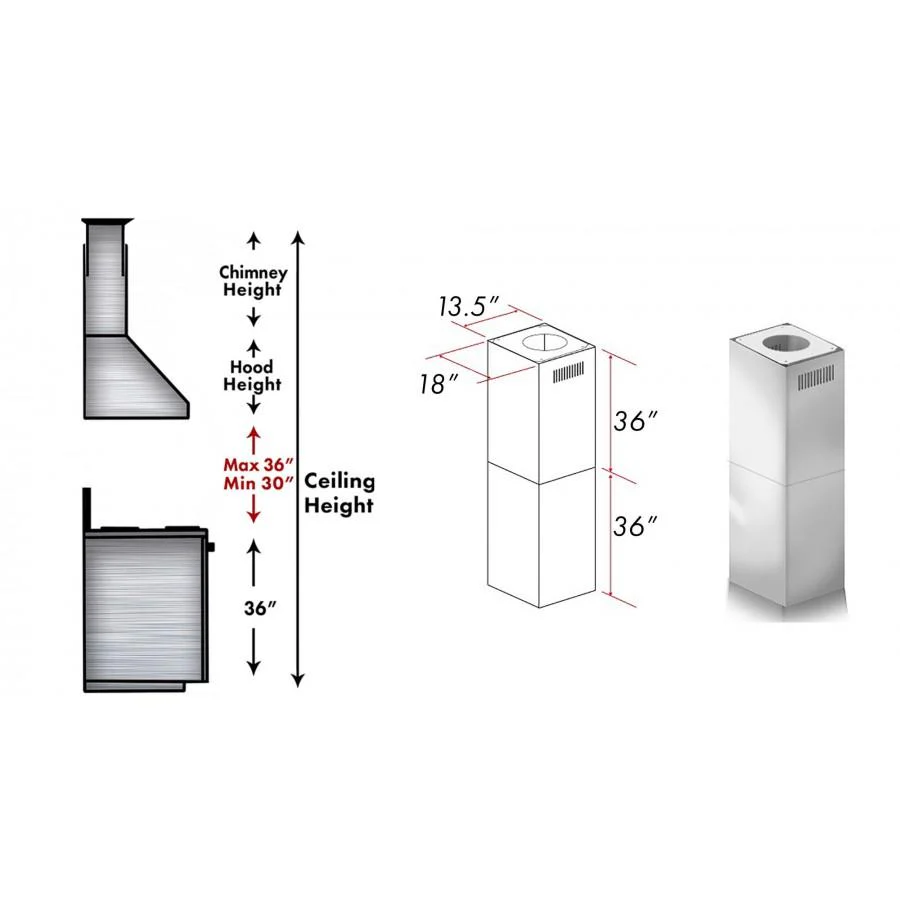 ZLINE 2-36 in. Chimney Extensions for 10 ft. to 12 ft. Ceilings (2PCEXT-687-304) - Image 3