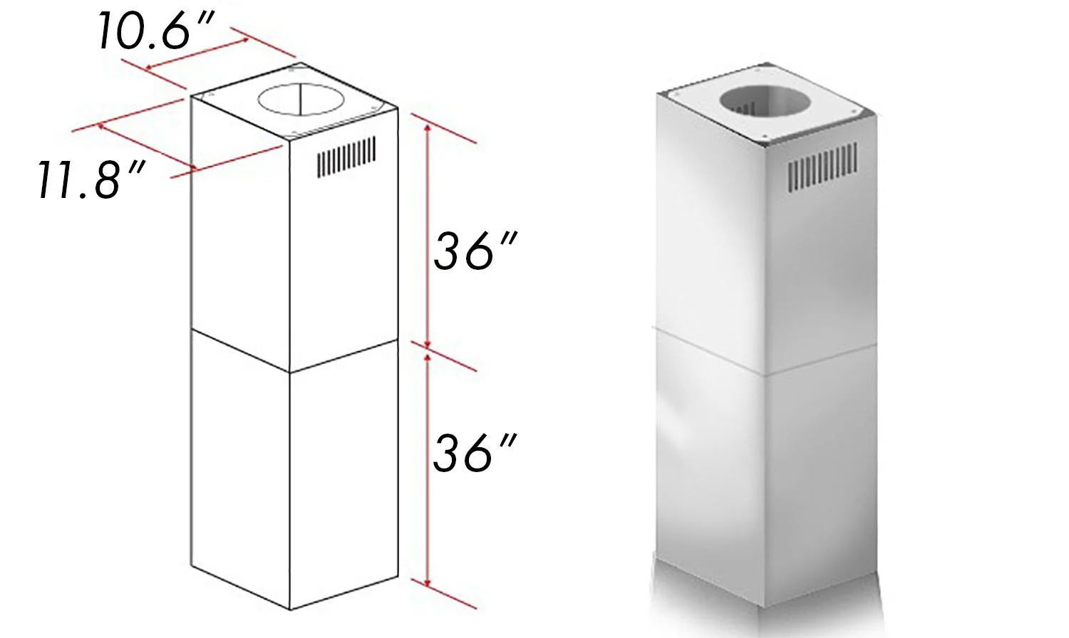 ZLINE 2-36 in. Chimney Extensions for 10 ft. to 12 ft. Ceilings (2PCEXT-696) - Image 3