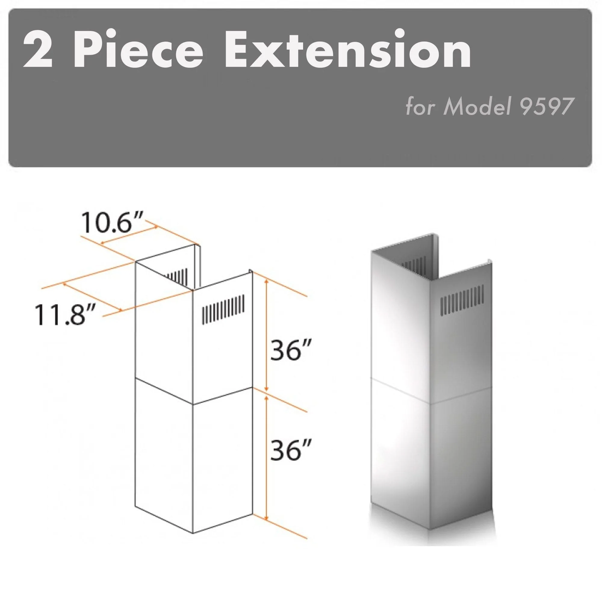 ZLINE 2-36 in. Chimney Extensions for 10 ft. to 12 ft. Ceilings (2PCEXT-9597)
