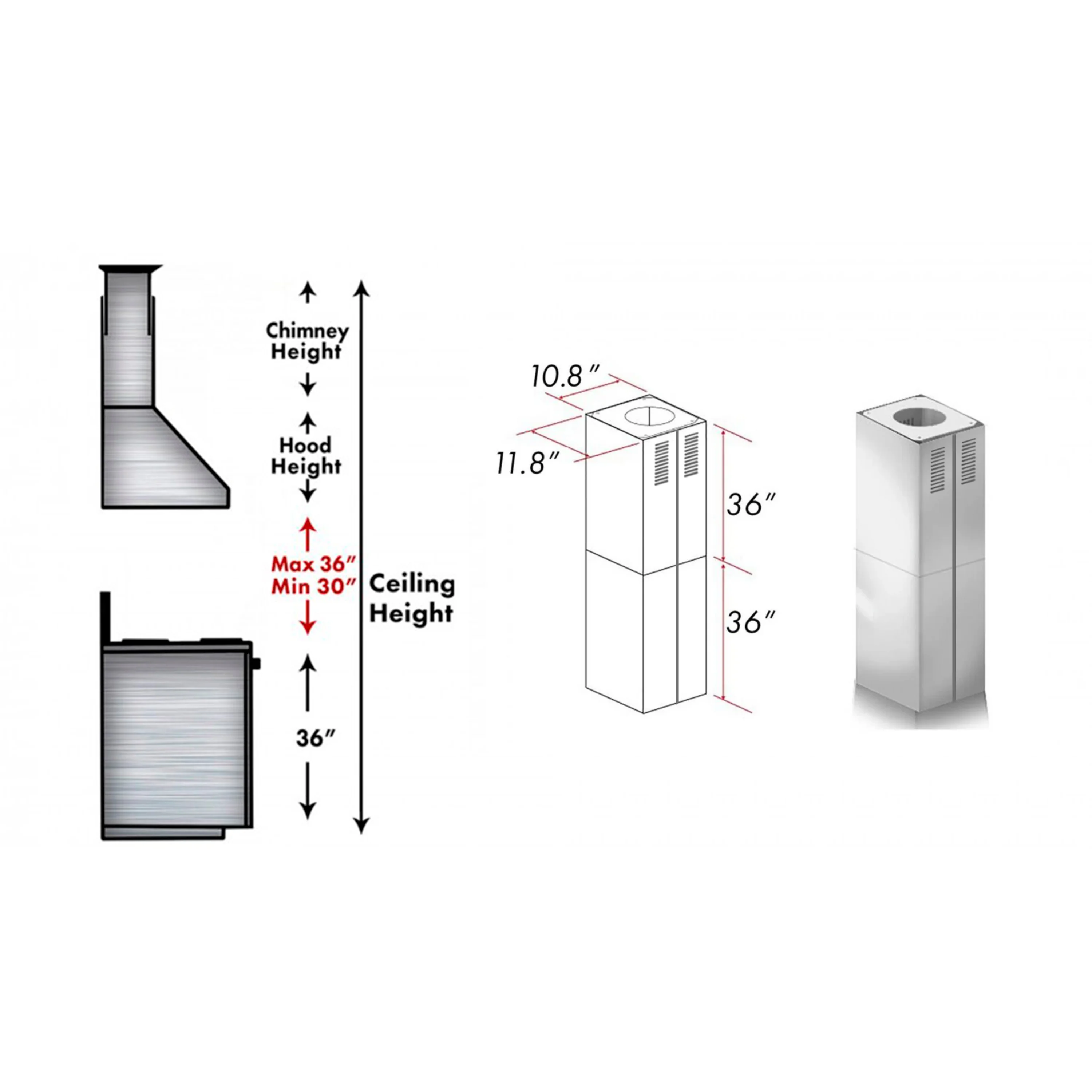 ZLINE 2-36" Chimney Extensions for 10 ft. to 12 ft. Ceilings (2PCEXT-GL9i) - Image 2