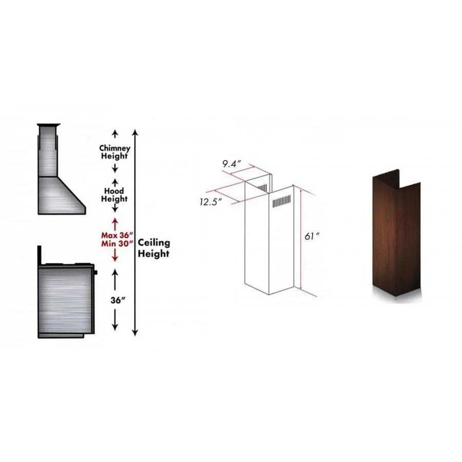 ZLINE 61 in. Wooden Chimney Extension for Ceilings up to 12.5 ft. (KBAR-E) - Image 2