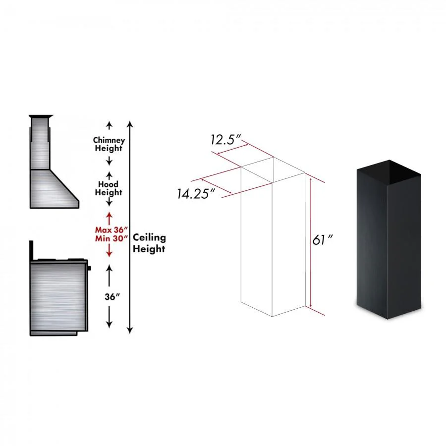ZLINE 61 in. Wooden Chimney Extension for Ceilings up to 12.5 ft. (KBiCC-E) - Image 2