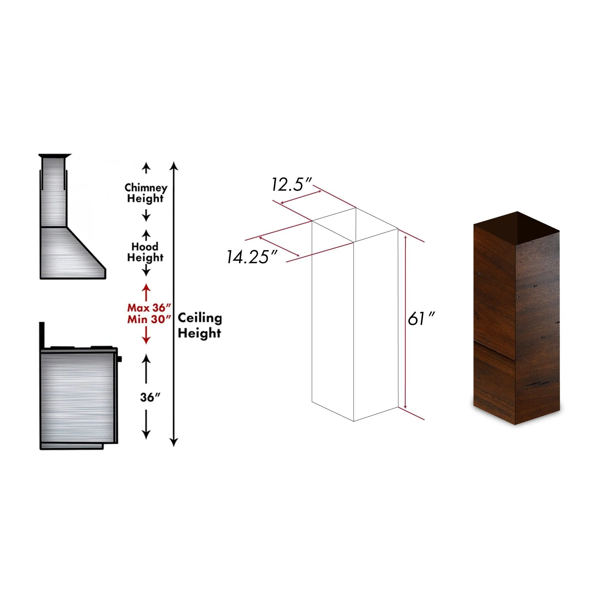 ZLINE 61 in. Wooden Chimney Extension for Ceilings up to 12.5 ft. (KBiRR-E) - Image 2