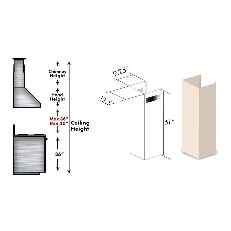 ZLINE 61 in. Wooden Chimney Extension for Ceilings up to 12.5 ft. (KBUF-E) - Image 2