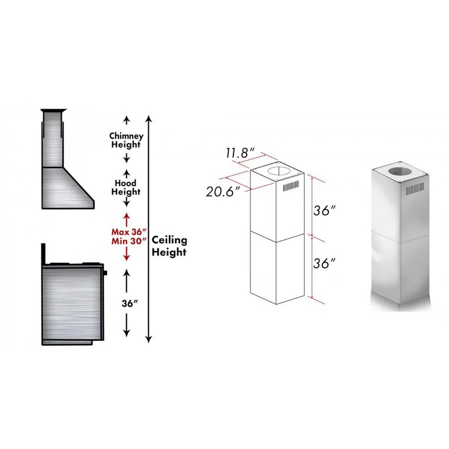 ZLINE 2-36 in. Chimney Extensions for 10 ft. to 12 ft. Ceilings (2PCEXT-KECOM) - Image 3