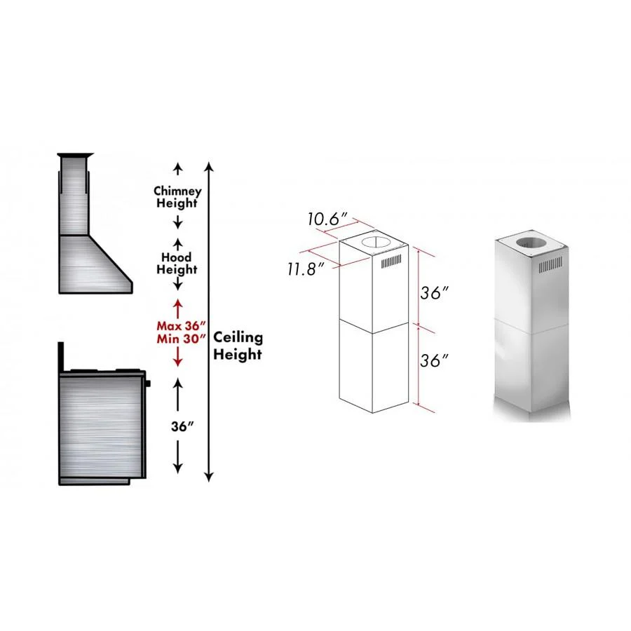 ZLINE 2-36 in. Chimney Extensions for 10 ft. to 12 ft. Ceilings (2PCEXT-KN4) - Image 3
