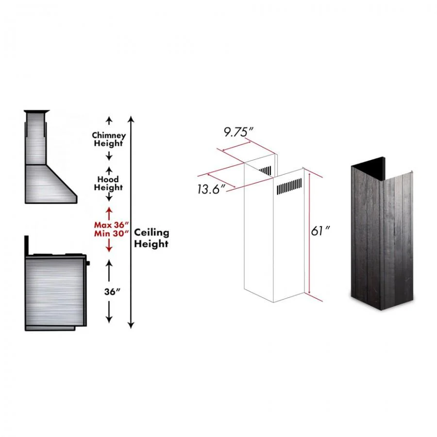 ZLINE 61 in. Wooden Chimney Extension for Ceilings up to 12 ft. (KPDD-E) - Image 2