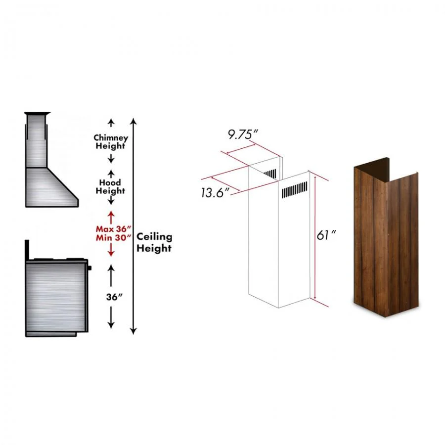 ZLINE 61 in.Wooden Chimney Extension for Ceilings up to 12 ft. (KPLL-E) - Image 2