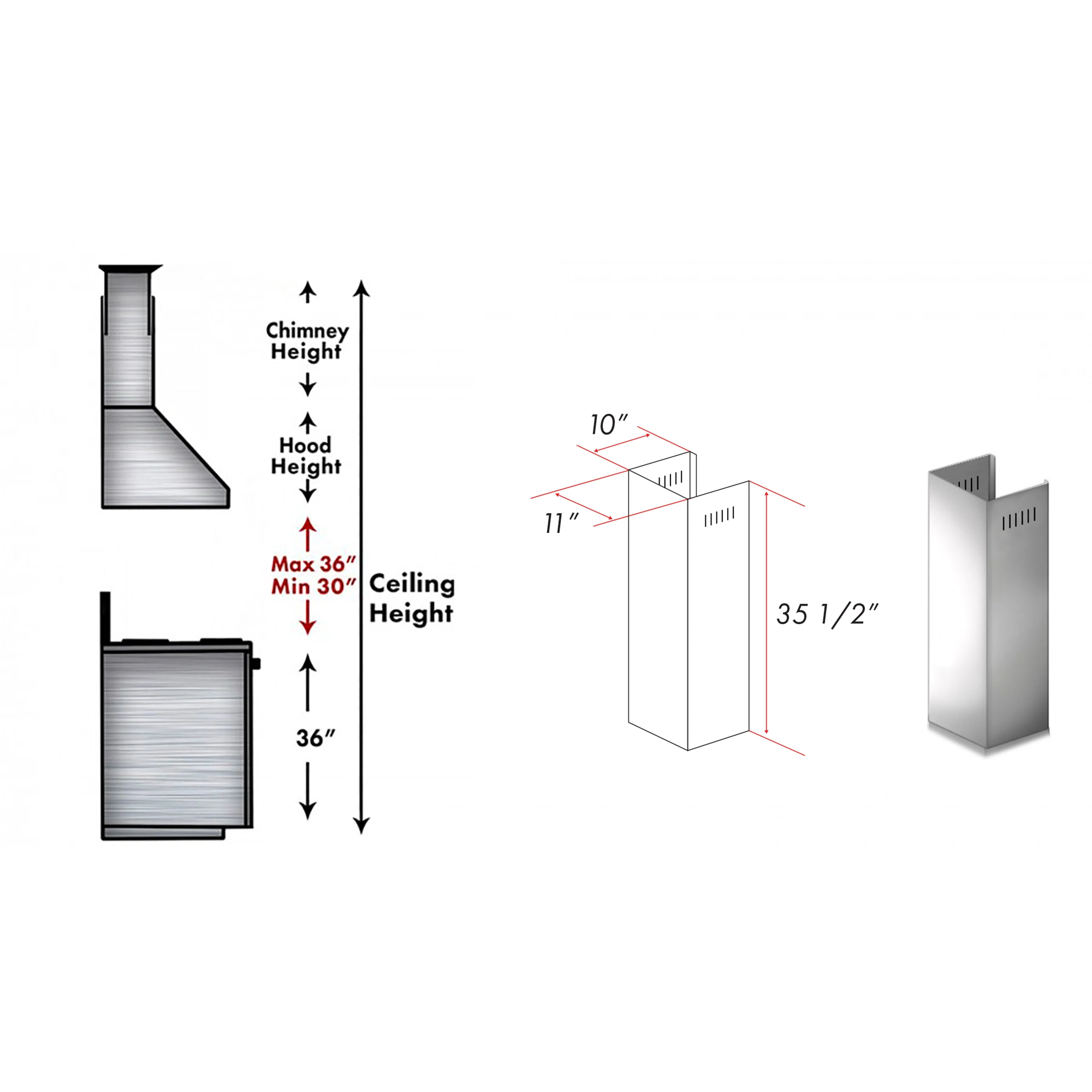 ZLINE 1-36 in. Chimney Extension for 9 ft. to 10 ft. Ceilings (1PCEXT-ALP70WL) - Image 3