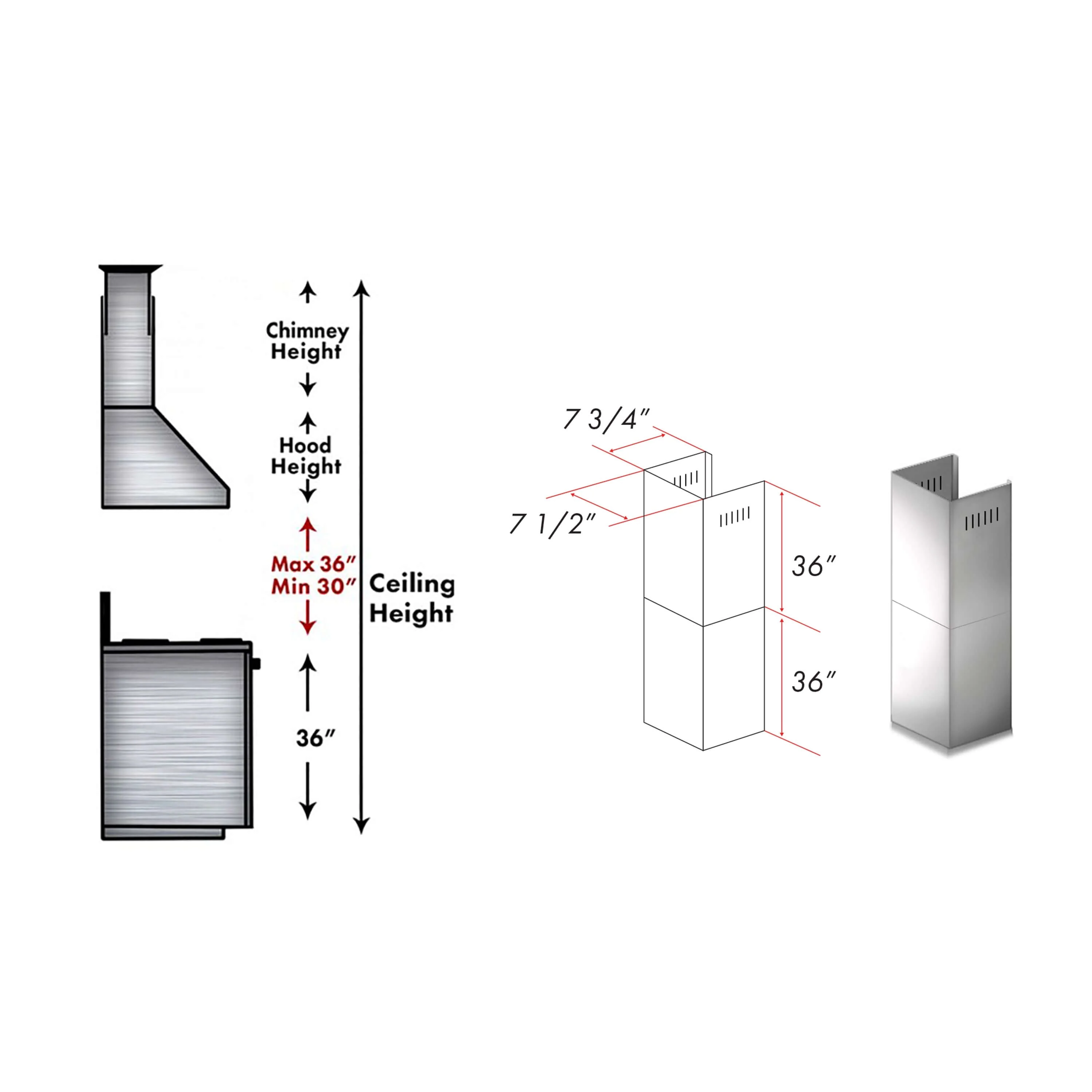 ZLINE 2-36" Chimney Extensions for 10 ft. to 12 ft. Ceilings (2PCEXT-ALP100WL) - Image 3