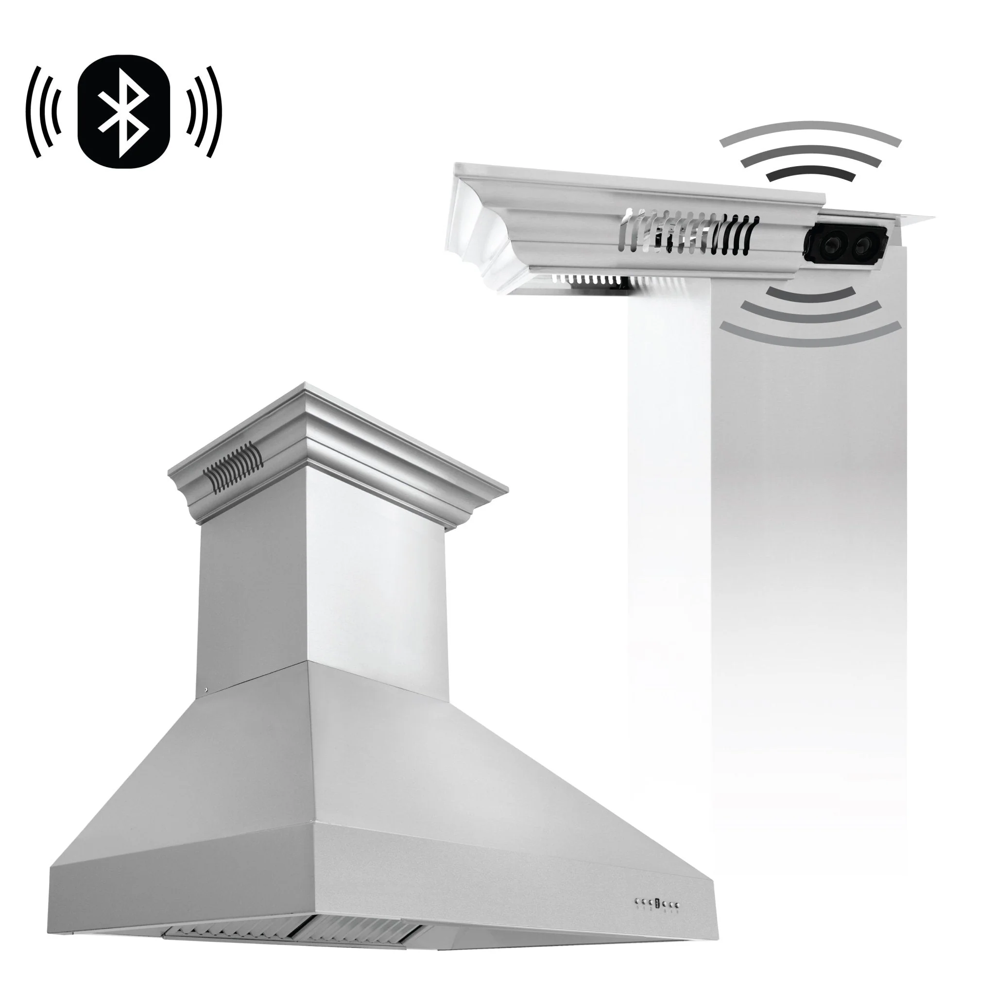 48" ZLINE CrownSound™Ducted Vent Wall Mount Range Hood in Stainless Steel with Built-in Bluetooth Speakers (667CRN-BT-48) - Image 3