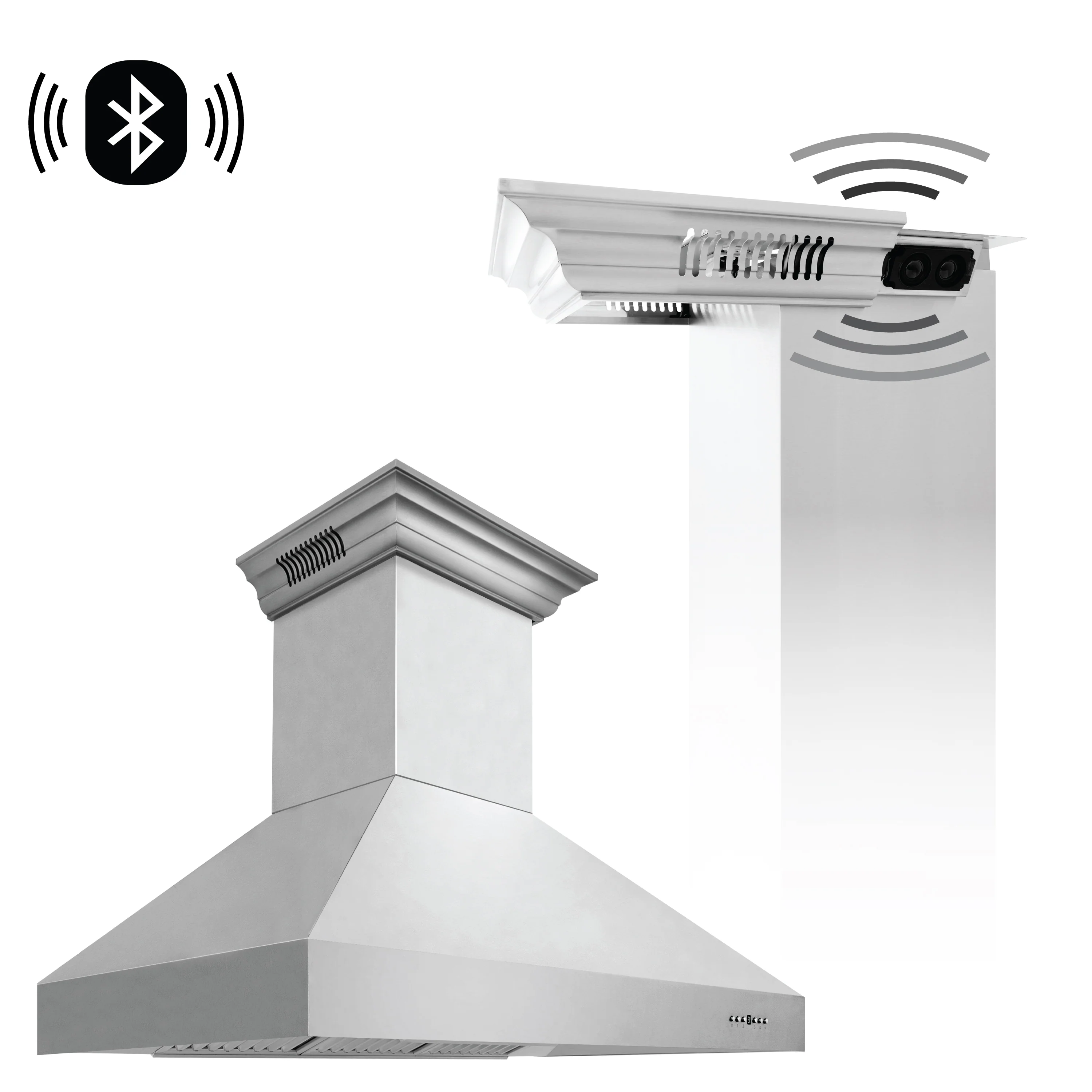 48" ZLINE CrownSound™Ducted Vent Wall Mount Range Hood in Stainless Steel with Built-in Bluetooth Speakers (667CRN-BT-48) - Image 4