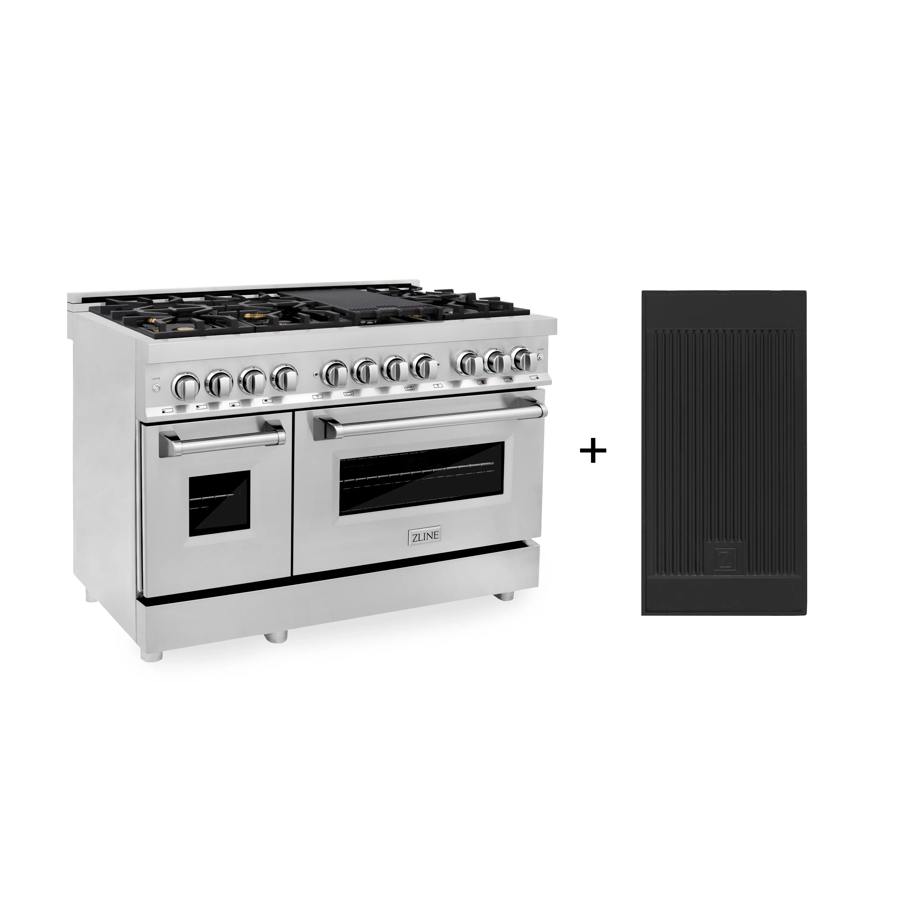 ZLINE 48 in. 6.0 cu. ft. Legacy Dual Fuel Range with Gas Cooktop and 2 Electric Ovens in Stainless Steel with 6 Brass Burners and Griddle (RA-BR-GR-48)