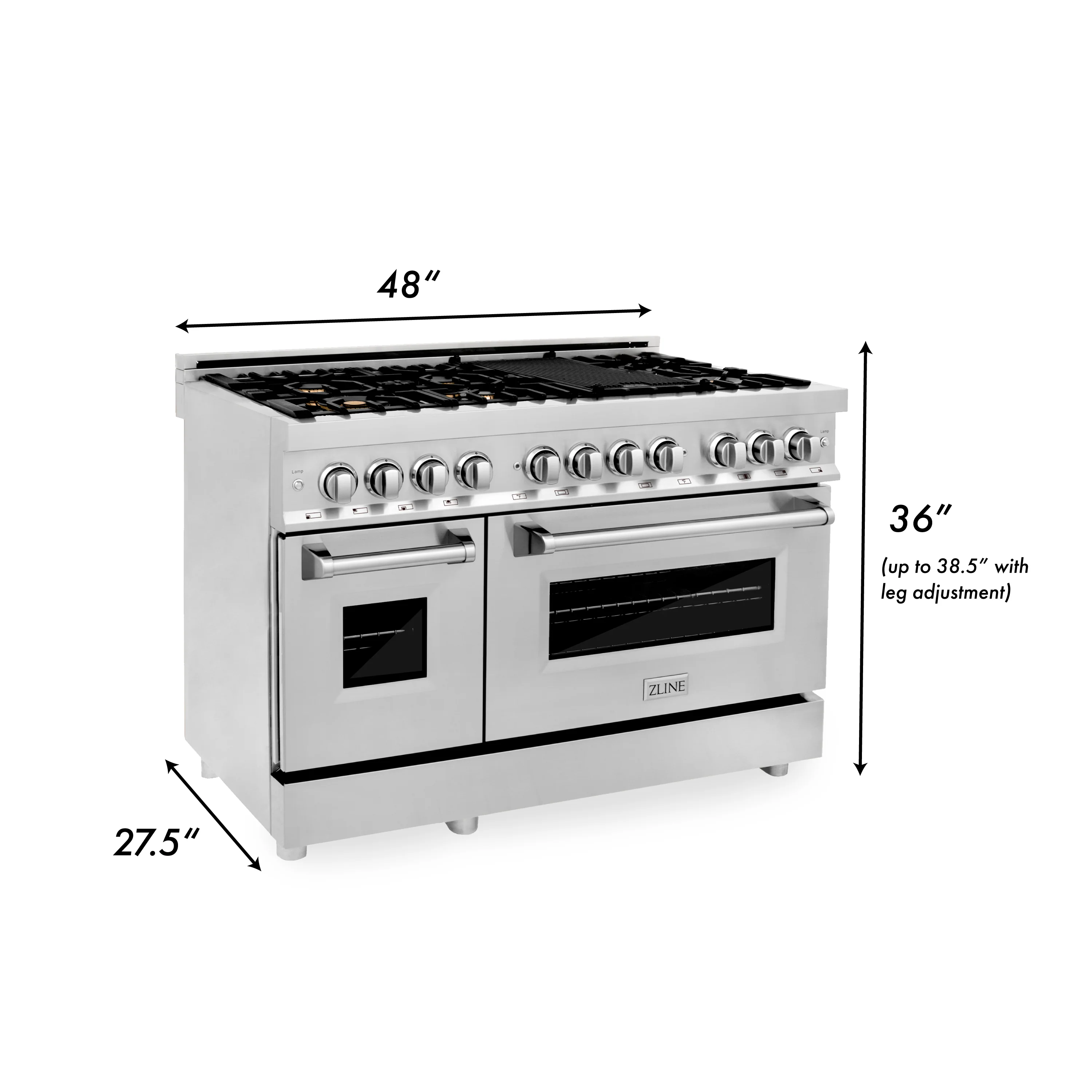 ZLINE 48 in. 6.0 cu. ft. Legacy Dual Fuel Range with Gas Cooktop and 2 Electric Ovens in Stainless Steel with 6 Brass Burners and Griddle (RA-BR-GR-48) - Image 10