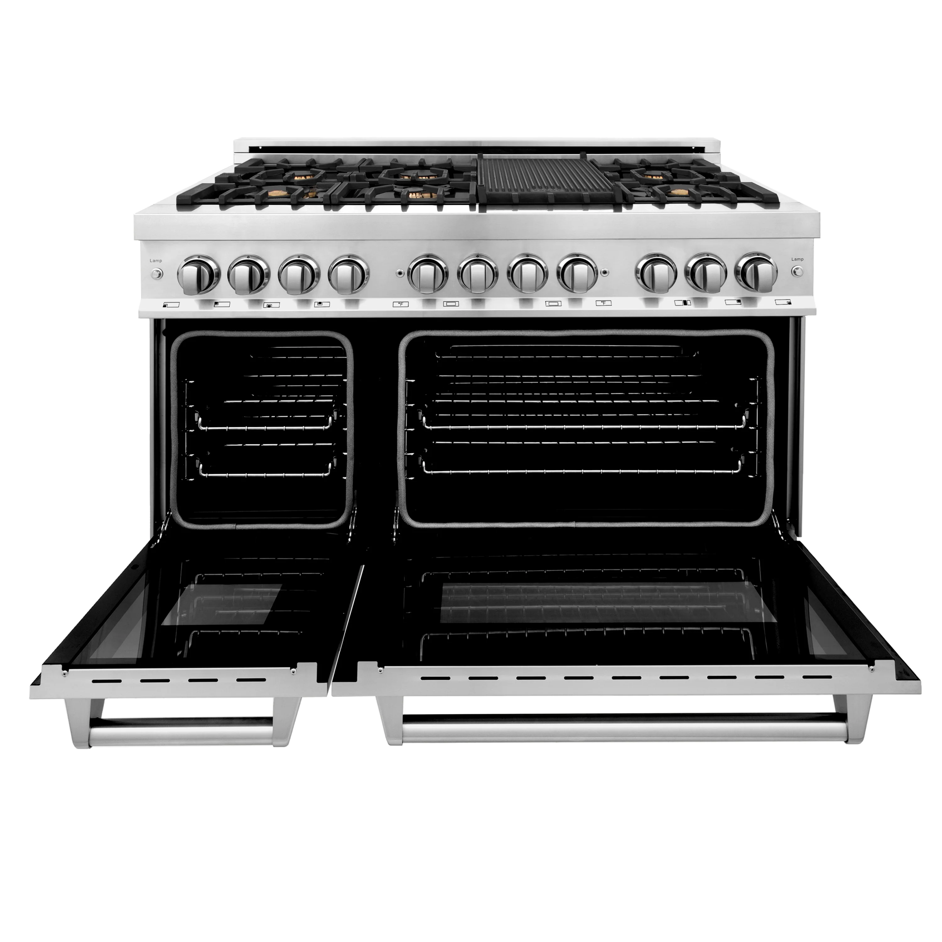 ZLINE 48 in. 6.0 cu. ft. Legacy Dual Fuel Range with Gas Cooktop and 2 Electric Ovens in Stainless Steel with 6 Brass Burners and Griddle (RA-BR-GR-48) - Image 3