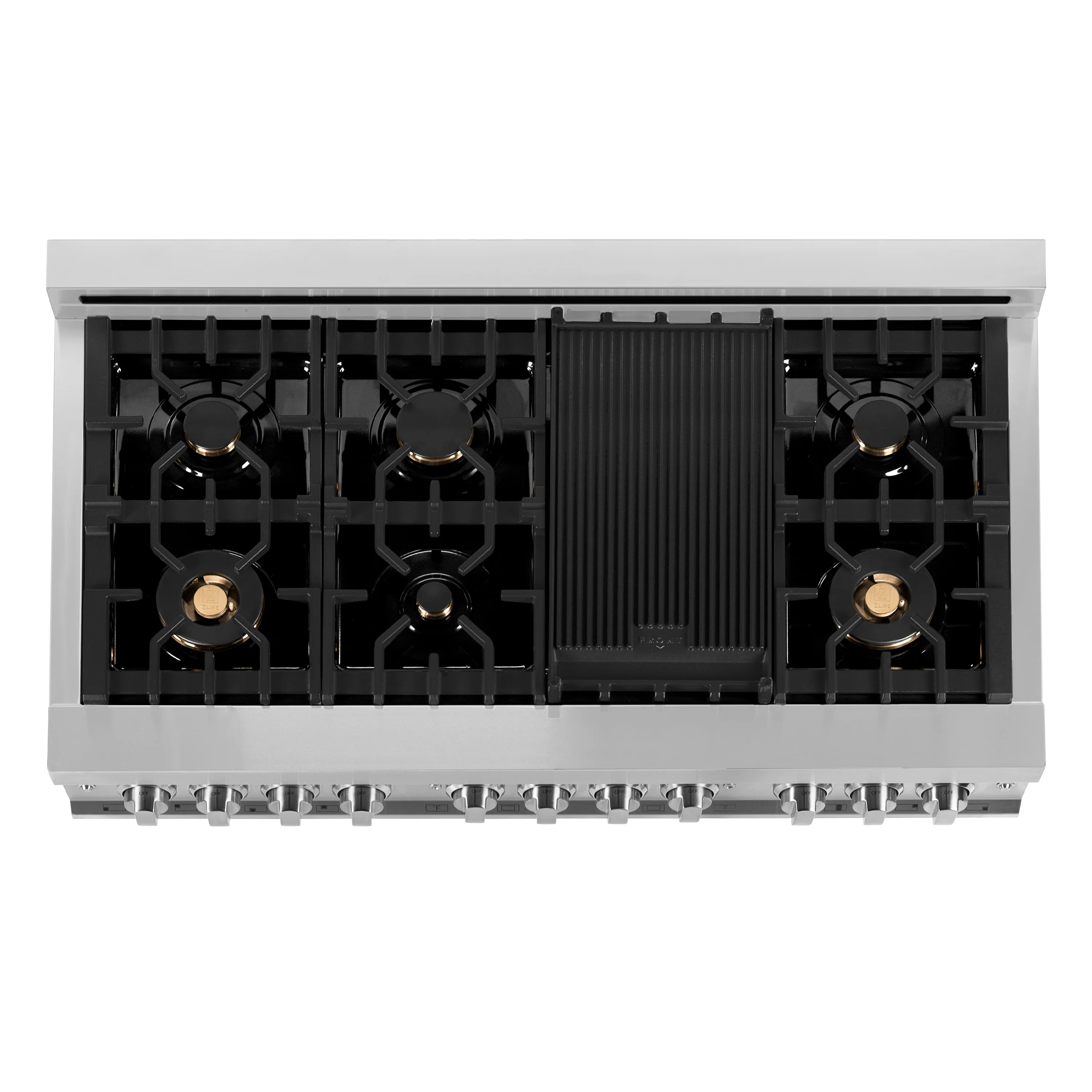 ZLINE 48 in. 6.0 cu. ft. Legacy Dual Fuel Range with Gas Cooktop and 2 Electric Ovens in Stainless Steel with 6 Brass Burners and Griddle (RA-BR-GR-48) - Image 8