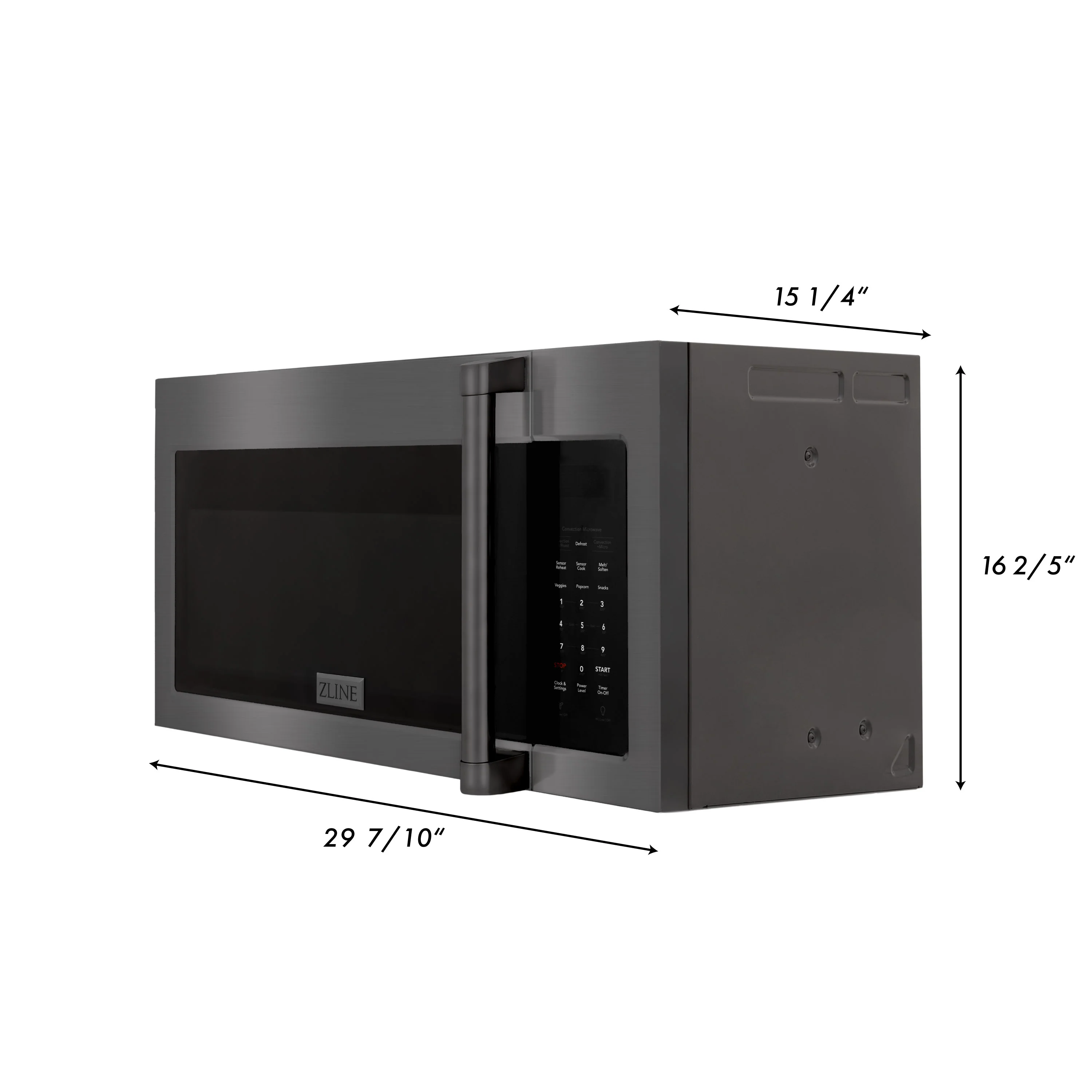 Products ZLINE 30" 1.5 cu. ft. Over the Range Microwave in Black Stainless Steel with Traditional Handle and Set of 2 Charcoal Filters (MWO-OTRCFH-30-BS) - Image 8