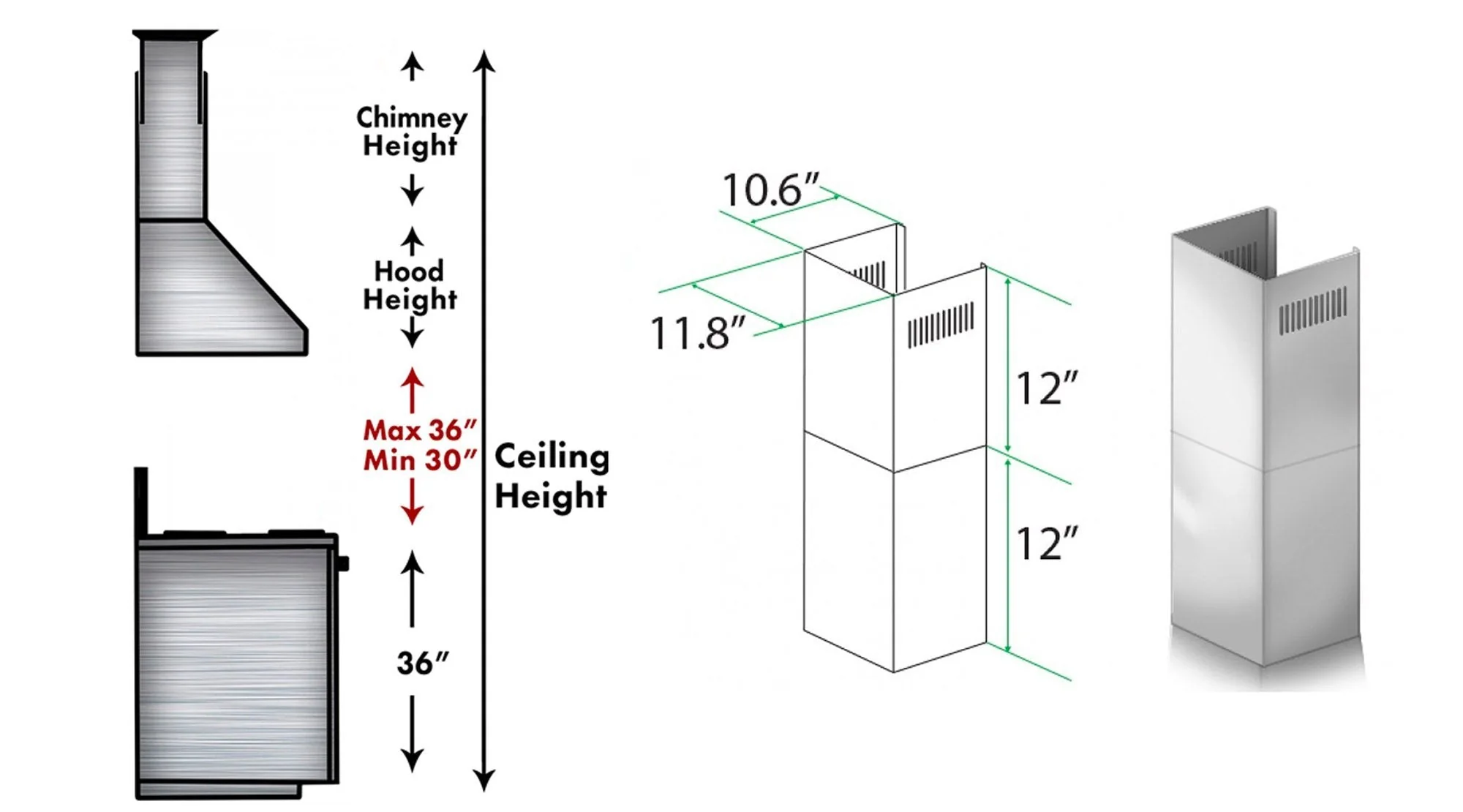 ZLINE 2-12 in. Short Chimney Pieces for 7.7 ft. to 8 ft. Ceilings (SK-587/597) - Image 3