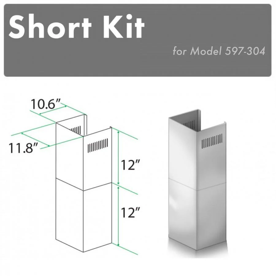 ZLINE 2-12 in. Short Chimney Pieces for 7.7 ft. to 8 ft. Ceilings (SK-597-304)