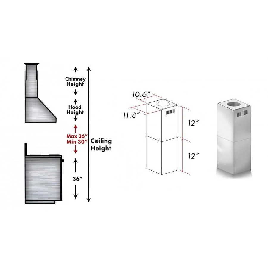 ZLINE 2-12 in. Short Chimney Pieces for 7.8 ft. to 8 ft. Ceilings (SK-597i) - Image 3