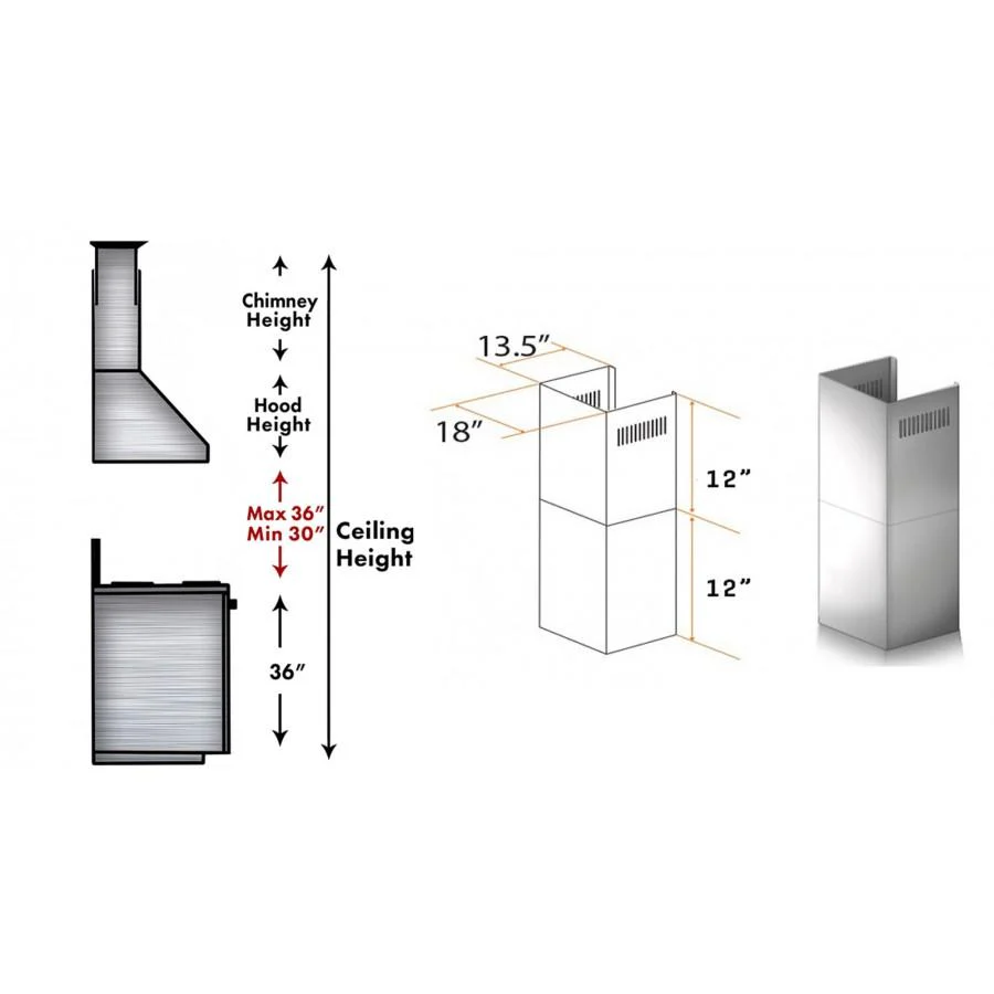 ZLINE 2-12 in. Short Chimney Pieces for 8 ft. Ceilings (SK-687-304) - Image 3