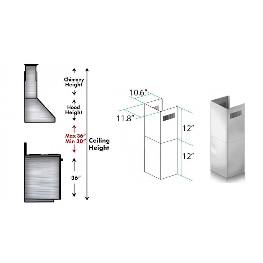ZLINE 2-12 in. Short Chimney Pieces for 7 ft. to 8 ft. Ceilings (SK-9597) - Image 3