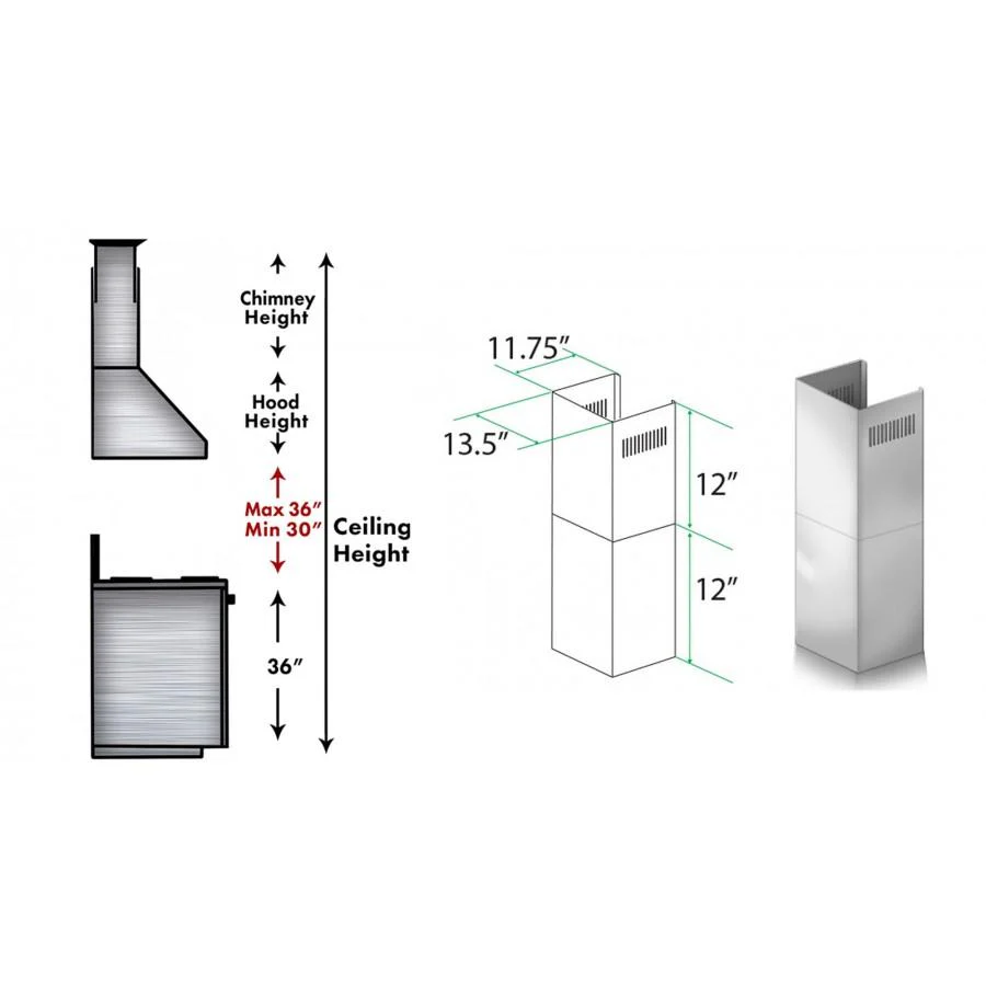 ZLINE 2-12 in. Short Chimney Pieces for 8 ft. Ceilings (SK-9667/9697) - Image 3
