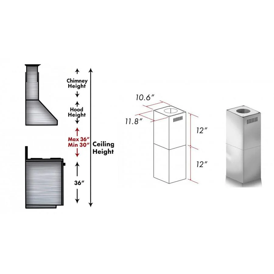 ZLINE 2-12 in. Short Chimney Pieces (SK-GL1i/GL2i/KE2i/KL3i) - Image 3