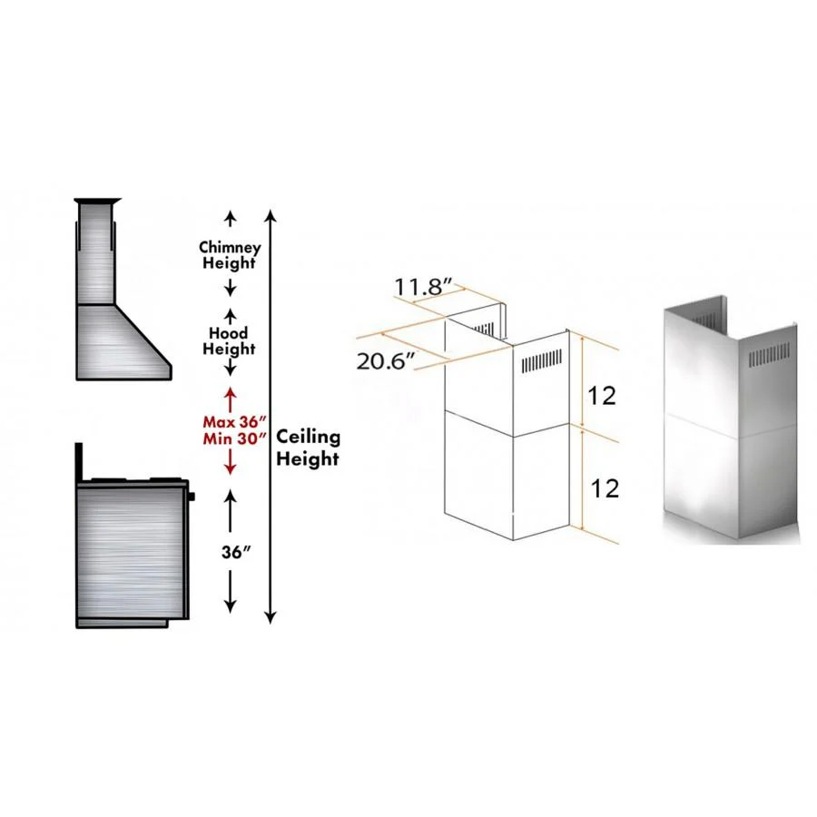ZLINE 2-12 in. Short Chimney Pieces for 7 ft. to 8 ft. Ceilings (SK-KECOM) - Image 3