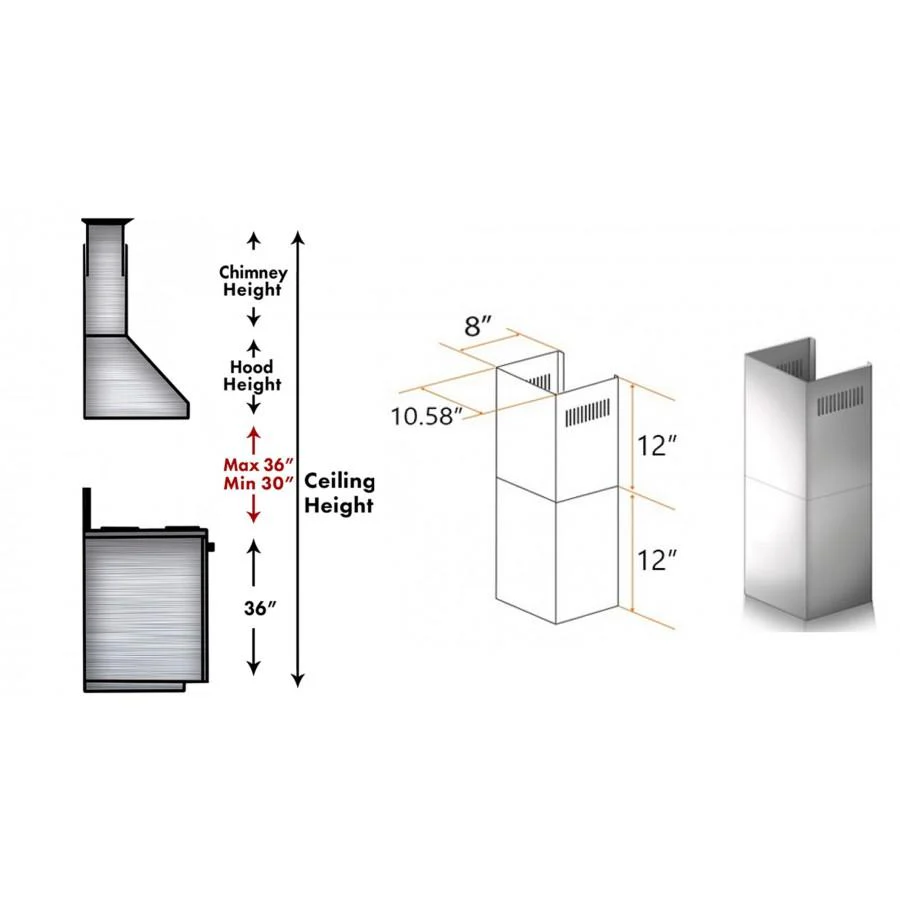 ZLINE 2-12 in. Short Chimney Pieces for 7.5 ft. to 8 ft. Ceilings (SK-KF1) - Image 3