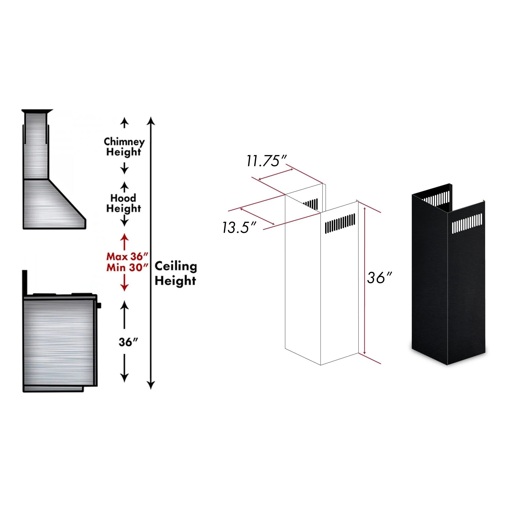 ZLINE 1-36 in. Chimney Extension for 9 ft. to 10 ft. Ceilings (1PCEXT-BS655N) - Image 2