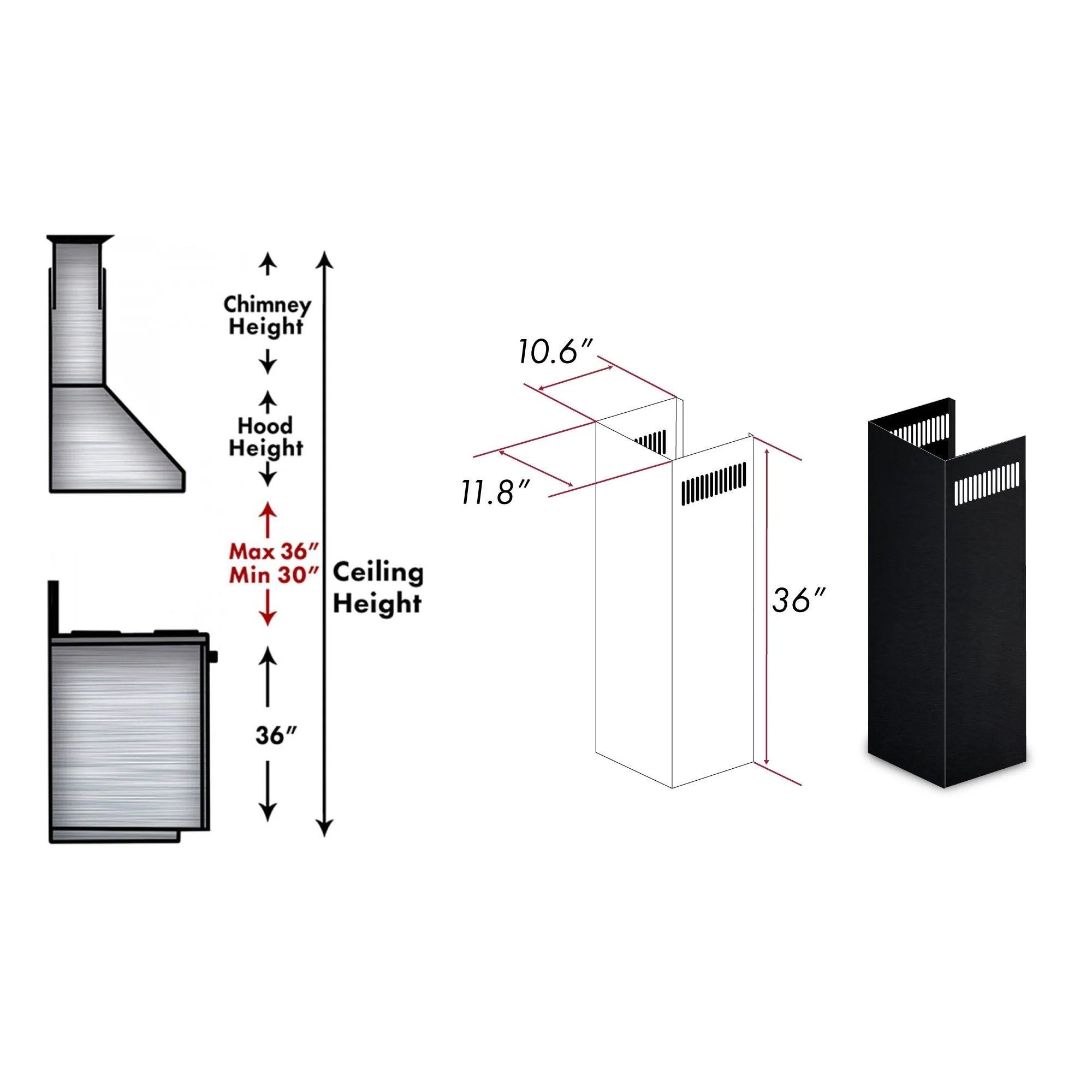 ZLINE 1-36 in. Chimney Extension for 9 ft. to 10 ft. Ceilings (1PCEXT-BSKEN) - Image 2