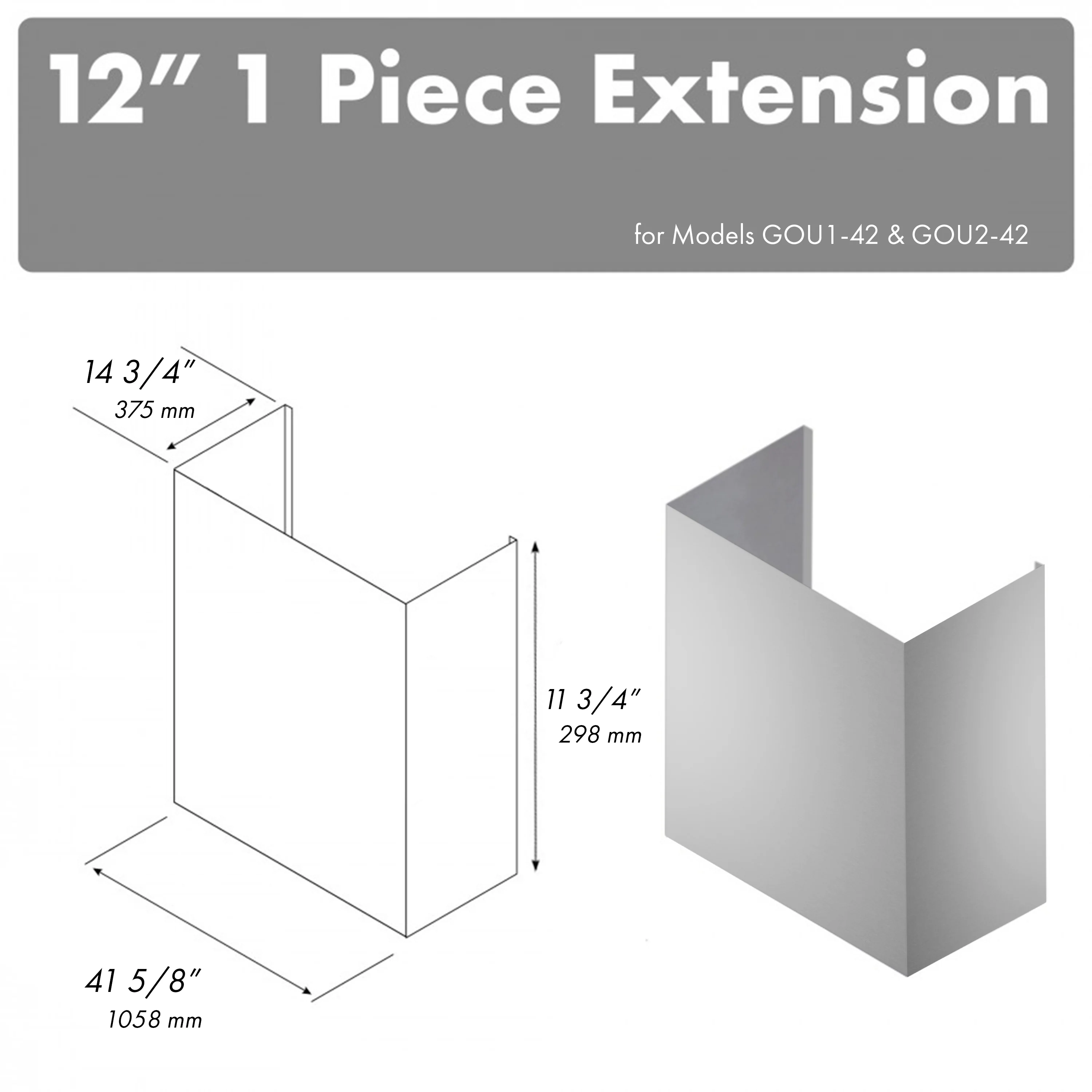 ZLINE 12 in. Chimney Extension for 42 in. Under Cabinet Outdoor Grill Hood (1PEXT-GOU42-12)
