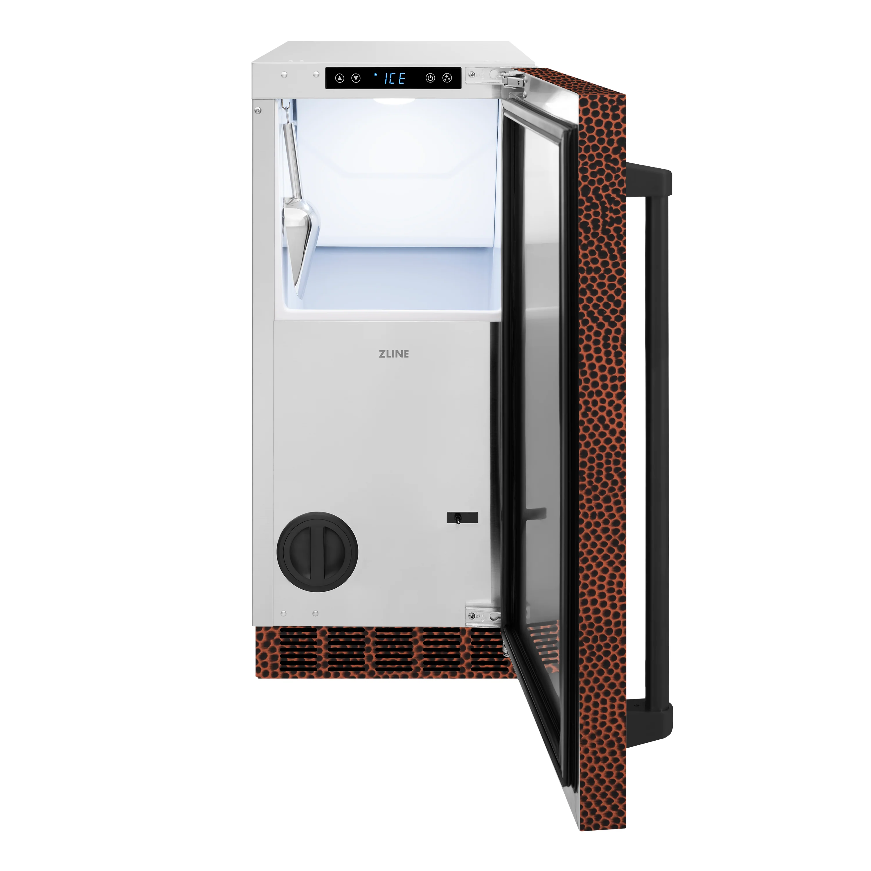 ZLINE 15 in. Touchstone Clear Cube Ice Maker with Drain Pump and Hand Hammered Copper Door (ICCD-HH-15) - Image 3