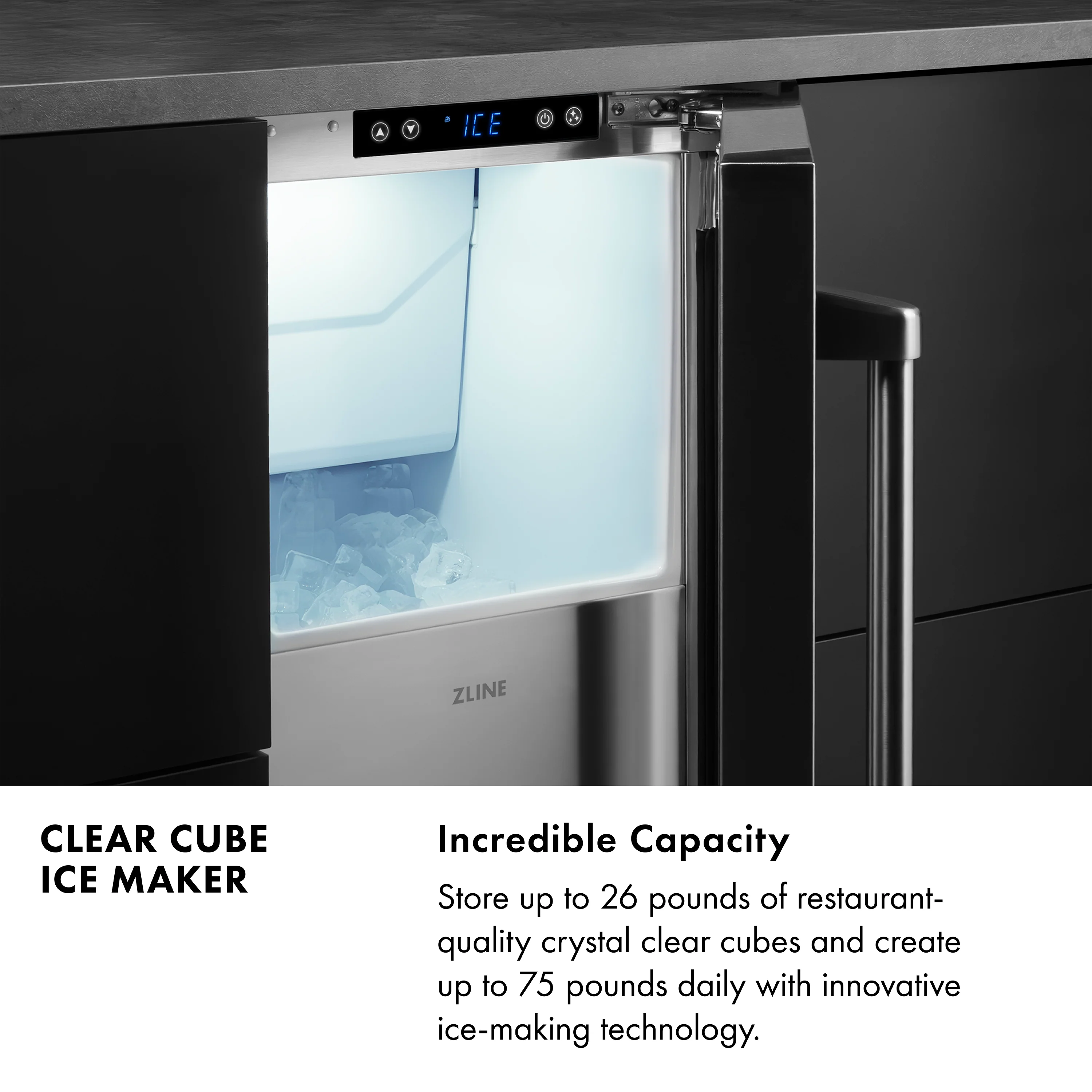 ZLINE 15 in. Touchstone Clear Cube Ice Maker with Drain Pump and Solid Stainless Steel Door (ICCD-ST-15) - Image 9