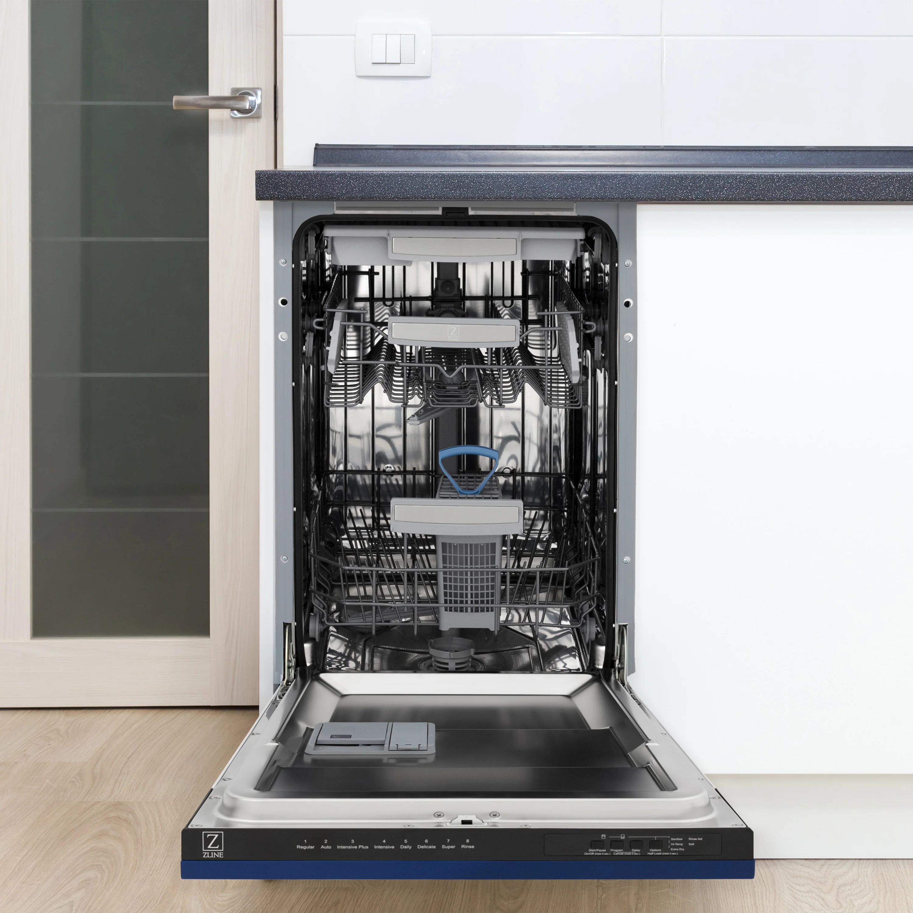 ZLINE 18 in. Tallac Series 3rd Rack Top Control Built-In Dishwasher in Blue Gloss with Stainless Steel Tub, 51dBa (DWV-BG-18) - Image 14