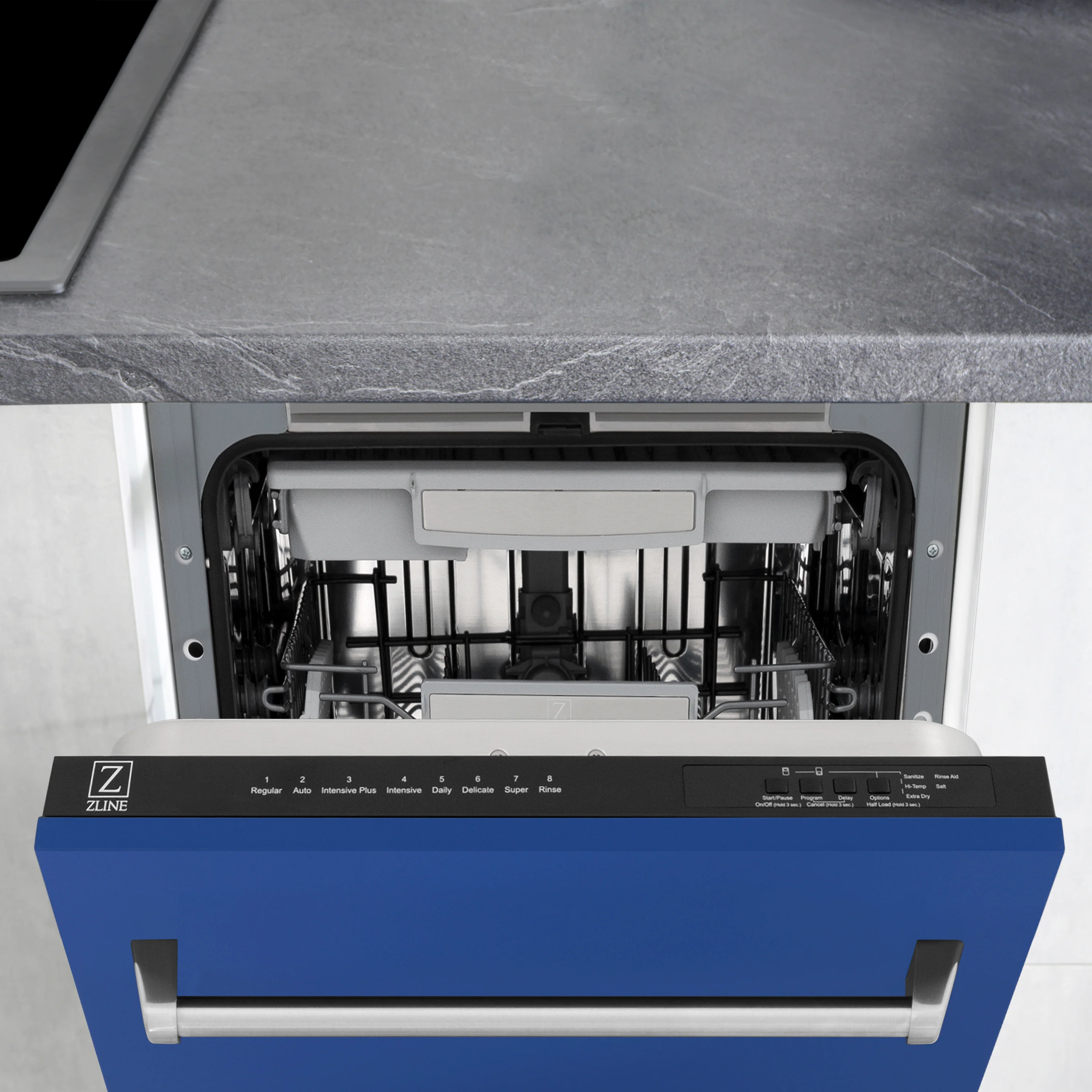 ZLINE 18 in. Tallac Series 3rd Rack Top Control Built-In Dishwasher in Blue Matte with Stainless Steel Tub, 51dBa (DWV-BM-18) - Image 18