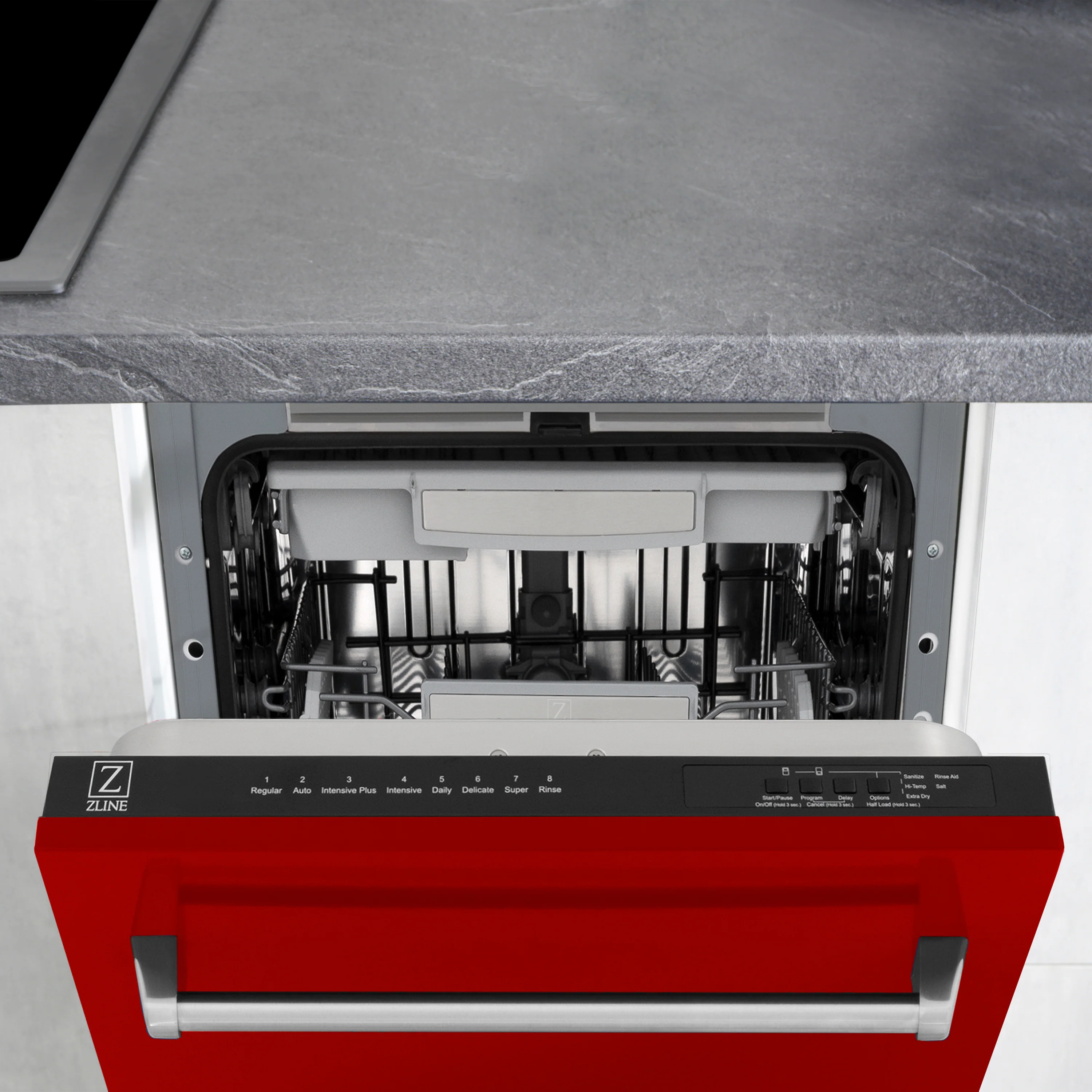 ZLINE 18 in. Tallac Series 3rd Rack Top Control Built-In Dishwasher in Red Gloss with Stainless Steel Tub, 51dBa (DWV-RG-18) - Image 7
