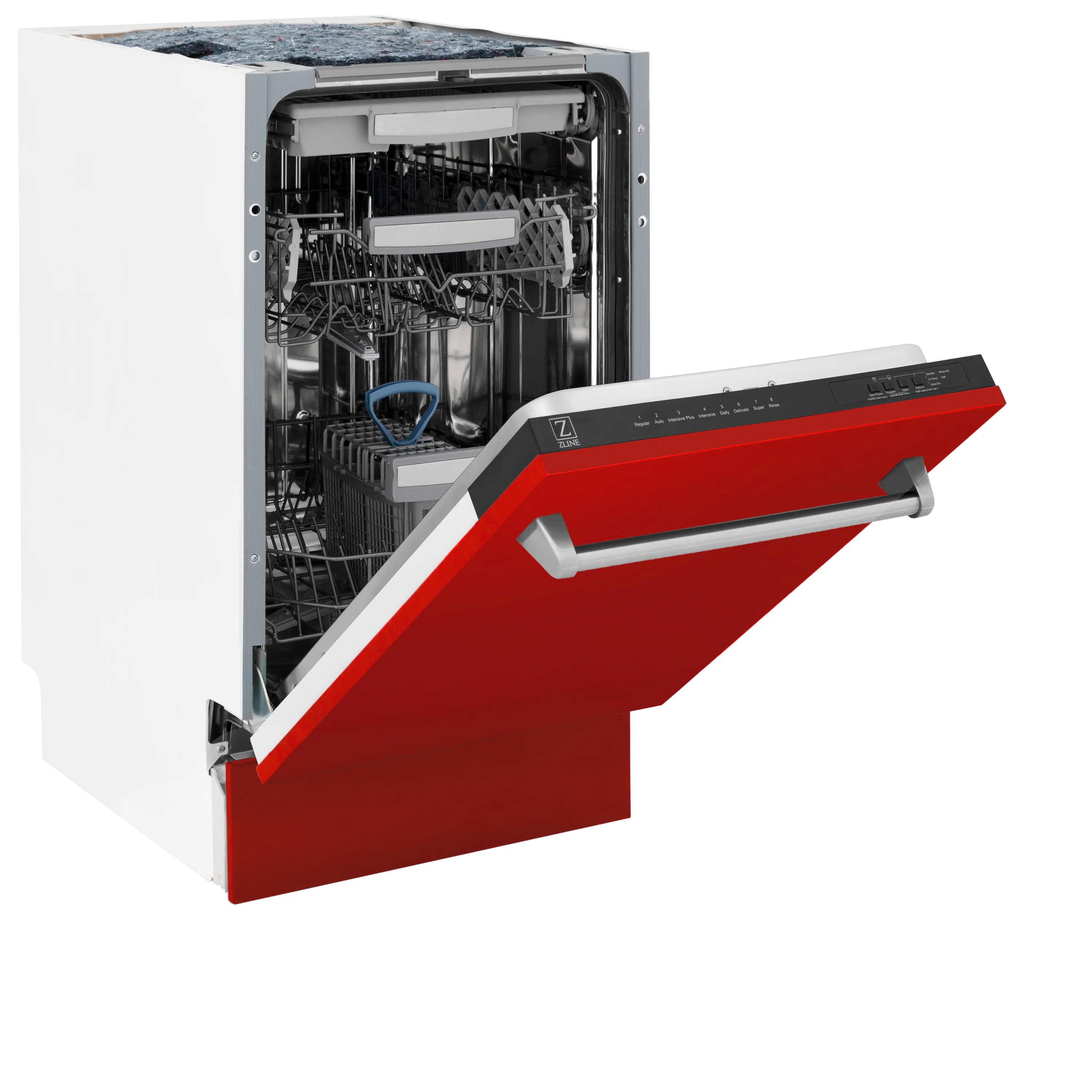 ZLINE 18 in. Tallac Series 3rd Rack Top Control Built-In Dishwasher in Red Matte with Stainless Steel Tub, 51dBa (DWV-RM-18) - Image 14