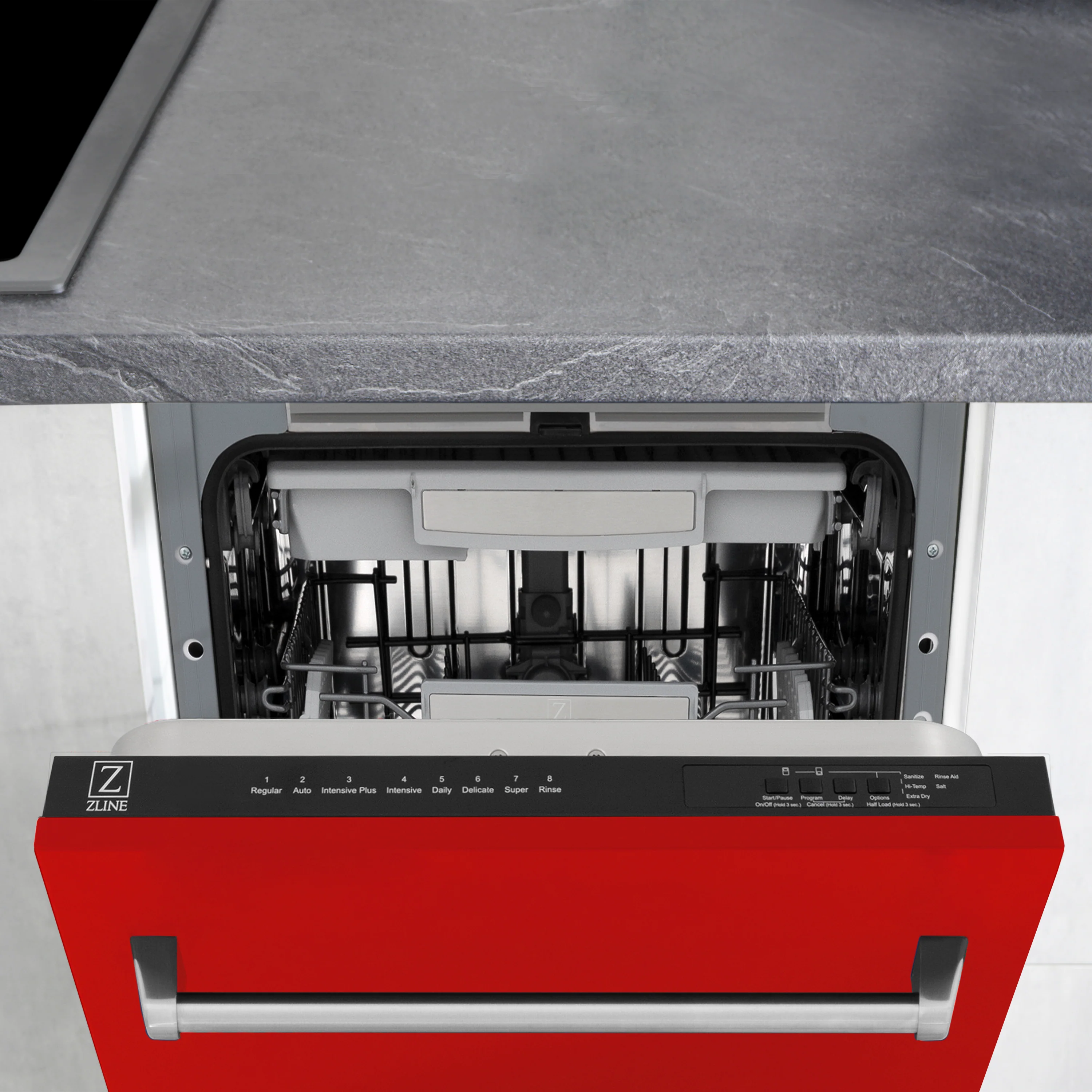ZLINE 18 in. Tallac Series 3rd Rack Top Control Built-In Dishwasher in Red Matte with Stainless Steel Tub, 51dBa (DWV-RM-18) - Image 16